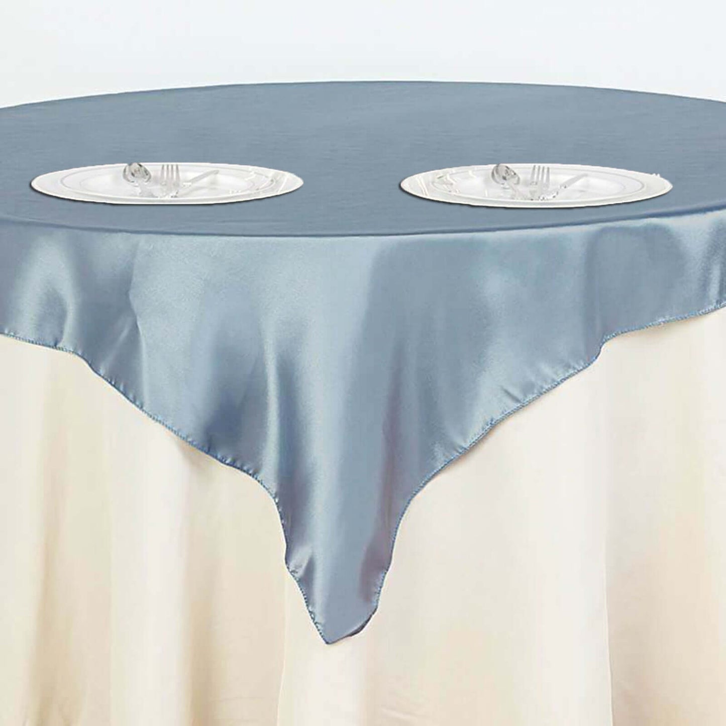 Satin 72"x72" Table Overlay Square Tablecloth Dusty Blue - Smooth Finish Table Cover