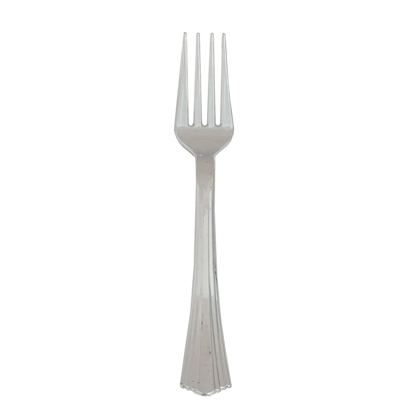 25-Pack Plastic Forks Silver Heavy Duty with Fluted Handles - Durable Disposable Tableware 7"