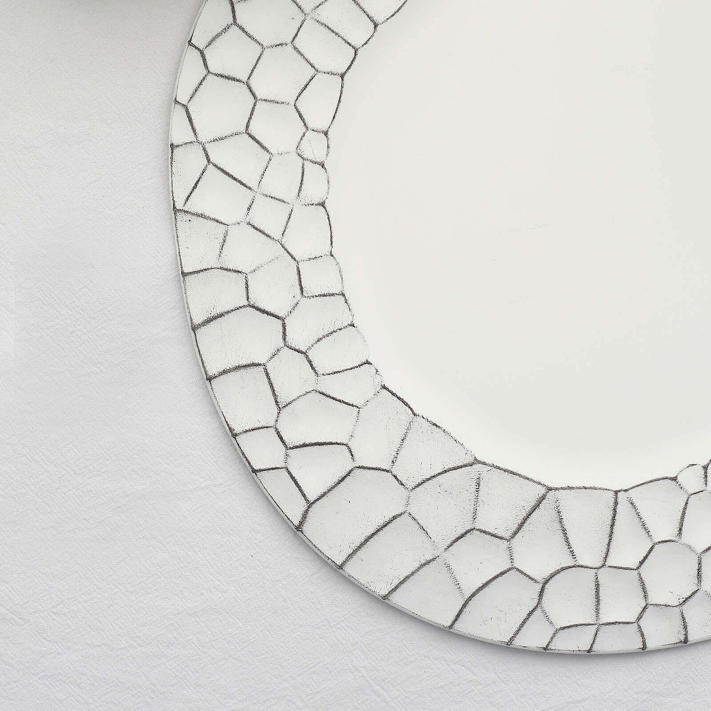 6-Pack Round Charger Plates 13" in White with Hammered Rim, Matte Finish Modern Dinner Charger Tableware