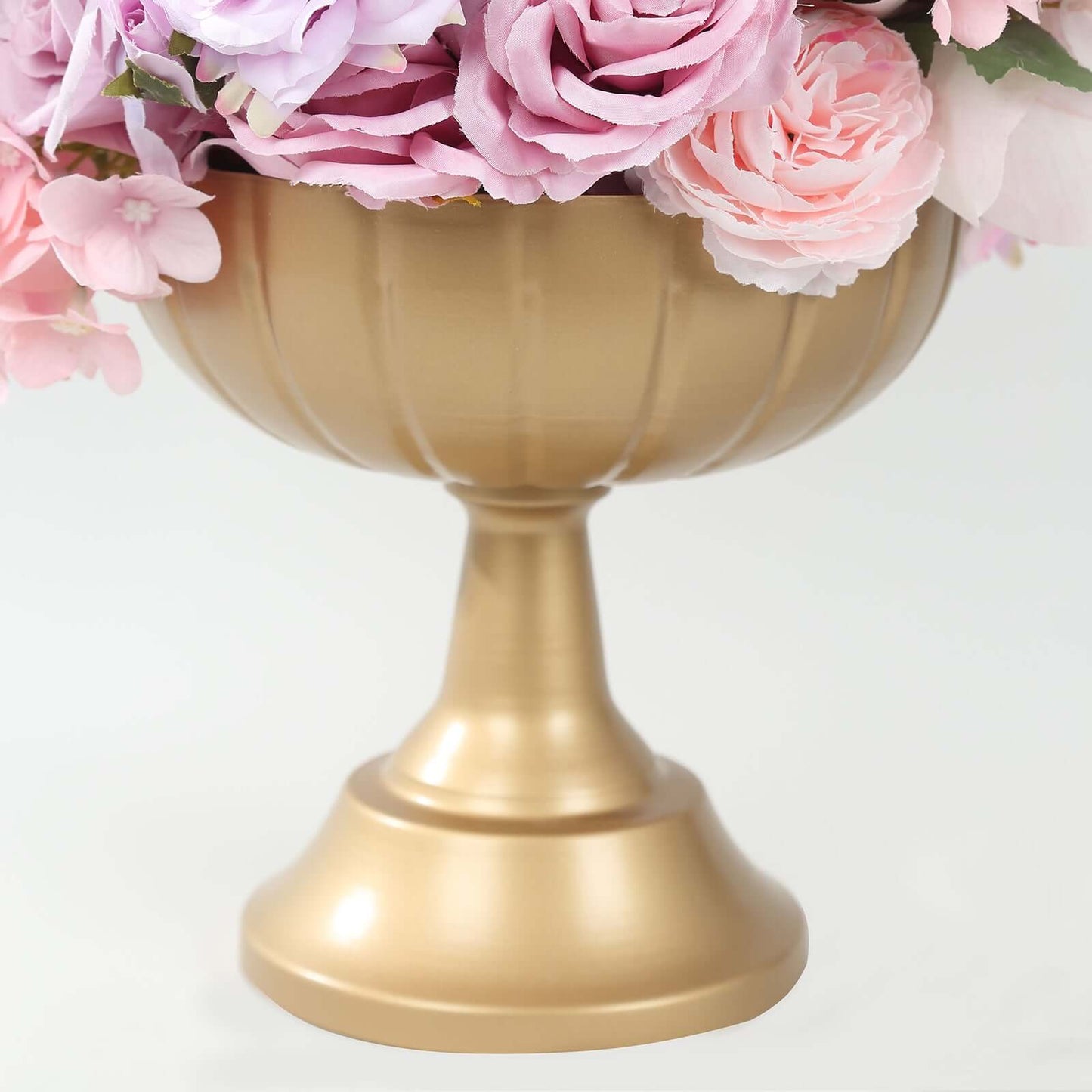 4-Pack Metal Compote Pedestal Bowl Flower Vases in Grecian Urn Style Gold - Refined Floral Wedding Table Centerpieces 8.5"
