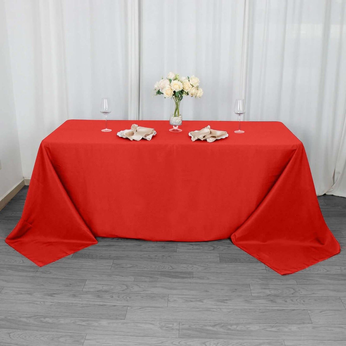 Premium Polyester 90"x132" Rectangle Tablecloth Red - Seamless 220GSM Stain-Resistant Table Cover