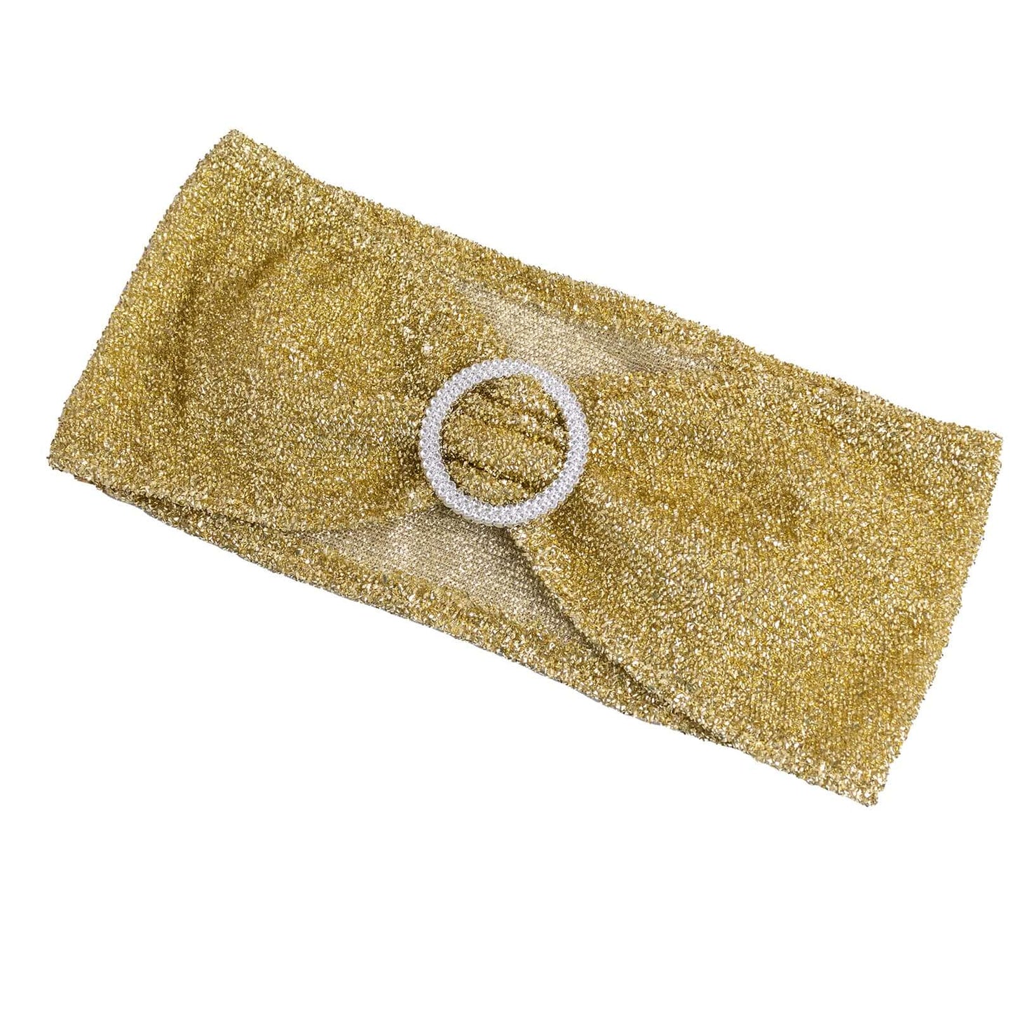 5 Pack Chair Sashes Shimmer Tinsel Spandex 5"x12" with Silver Rhinestone Buckles Champagne - Stylish Chair Bands