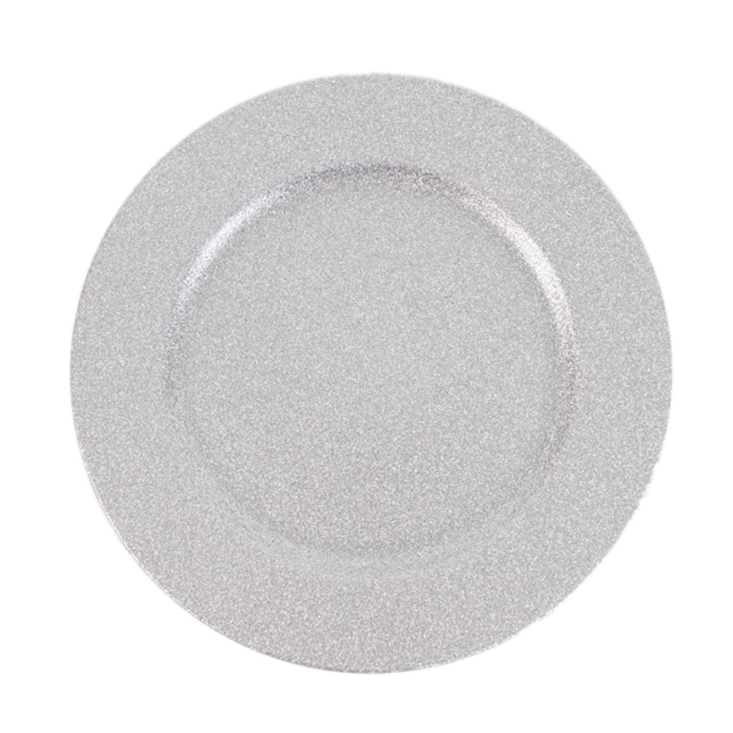 6-Pack Acrylic Plastic Round Charger Plates 13" in Silver with Dust Free Glitter Finish, Decorative Dinner Party Charger Tableware