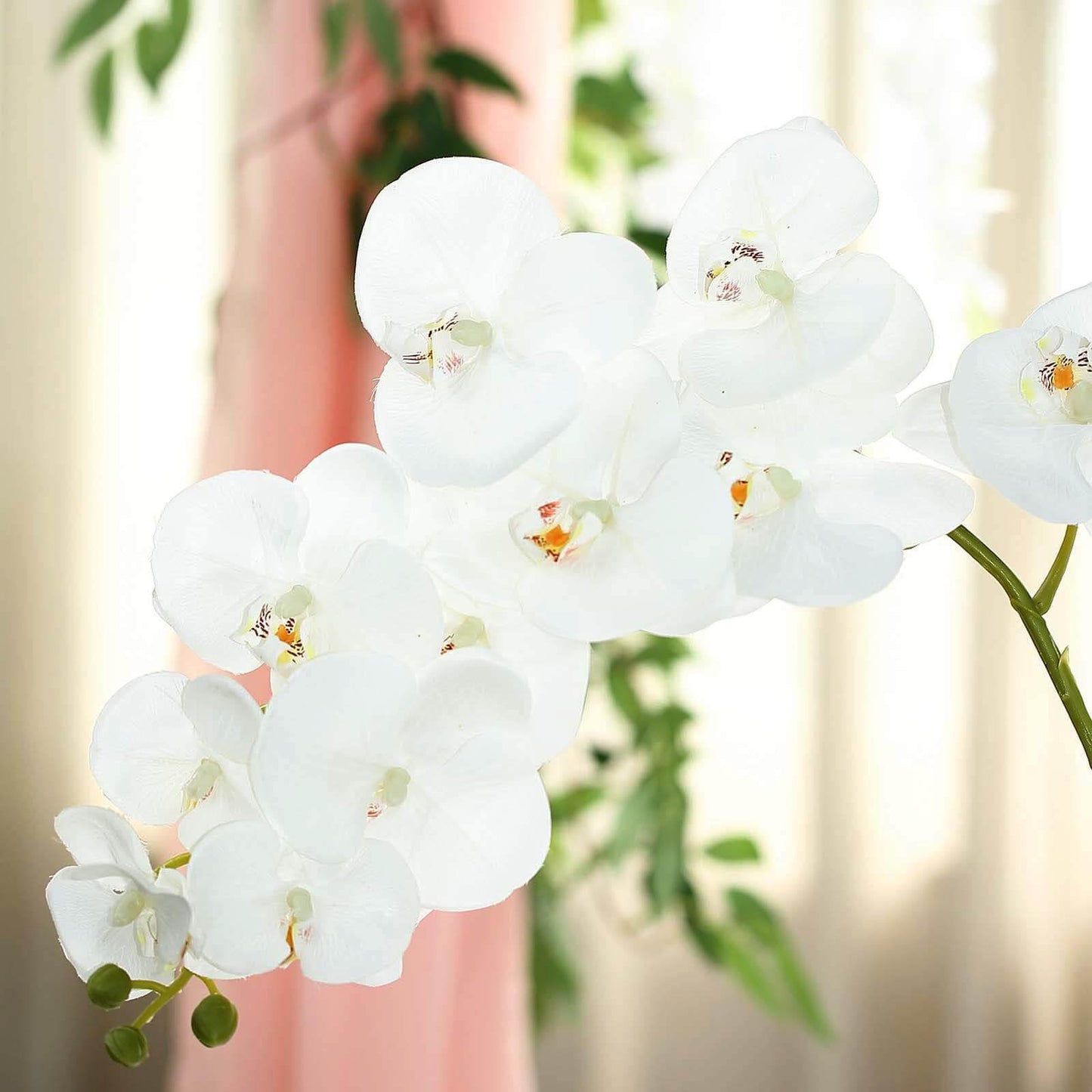 2 Stems 40" Tall White Artificial Silk Orchid Flower Bouquets