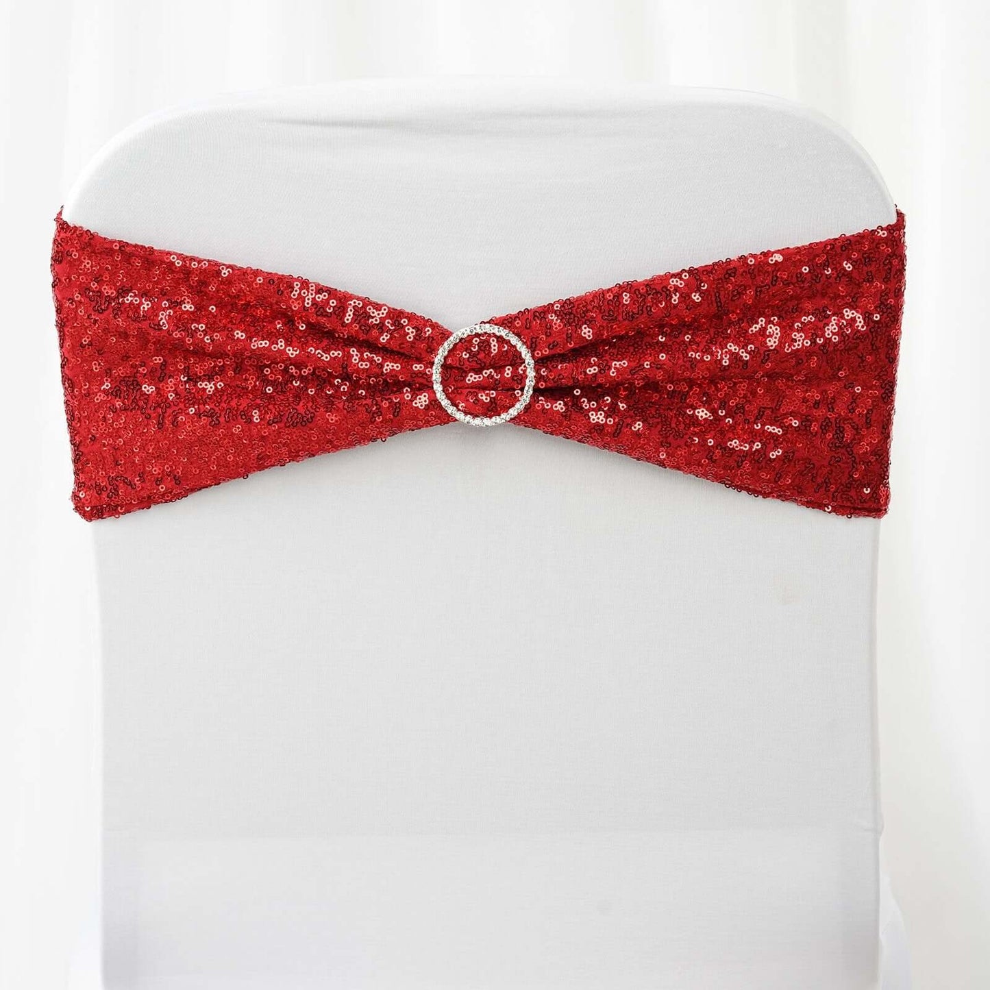 5 Pack Sequin Spandex Chair Sashes Red - Stretch Chair Bands 6"x15"