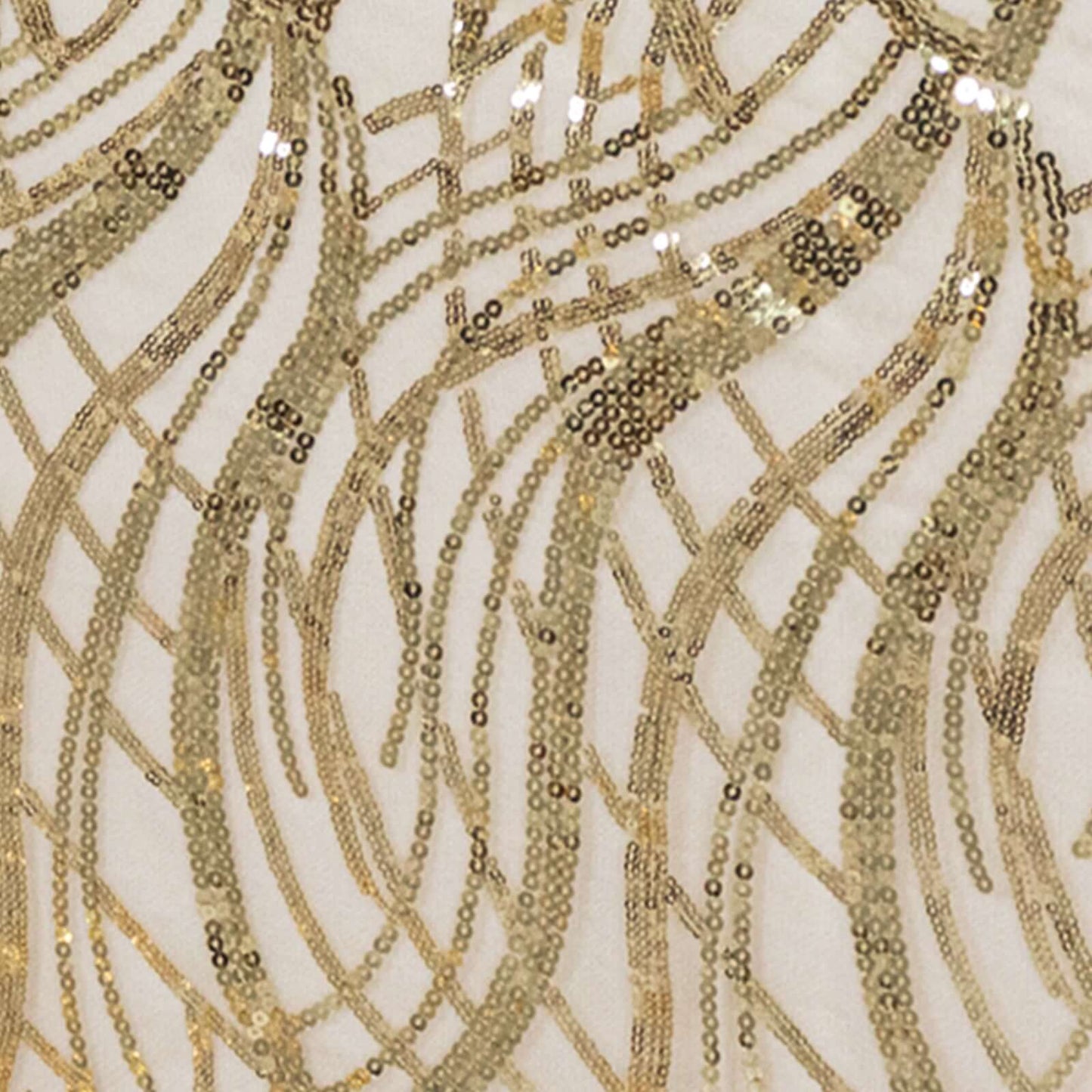 Mesh 90"x156" Rectangle Tablecloth Champagne - Wave Sequin Embroidered Table Cover