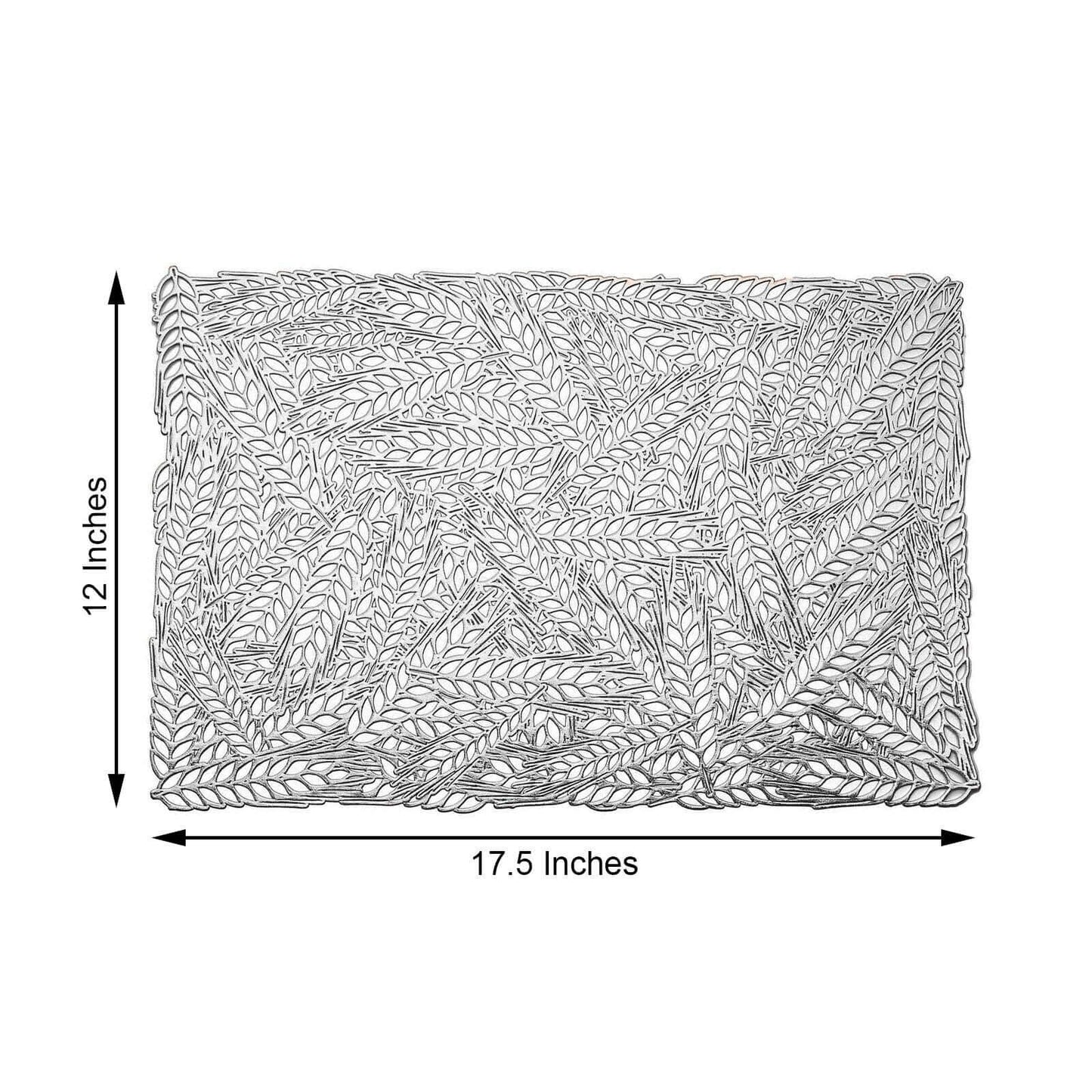 6-Pack Table Mats Wheat Design Silver - Vinyl Rectangle Non-Slip Surface for Stylish Settings 12"x18"