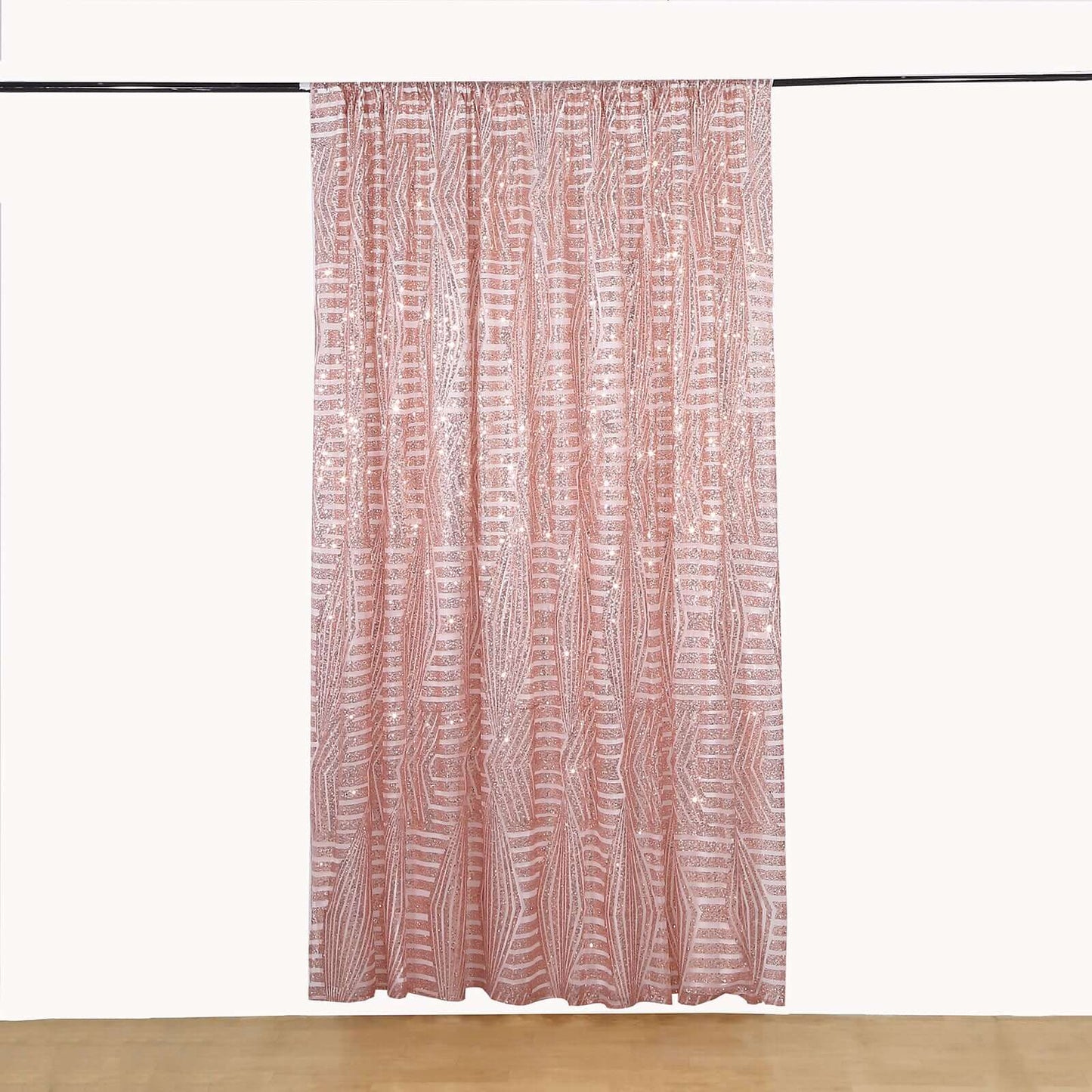 8ftx8ft Rose Gold Geometric Sequin Event Curtain Drapes with Satin Backing, Seamless Opaque Sparkly Backdrop Event Panel in Diamond Glitz Pattern