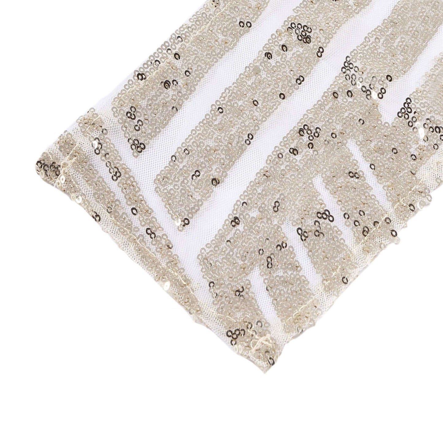 5 Pack Glitz Sequin Chair Sashes with Geometric Diamond Design 6"x88" Champagne