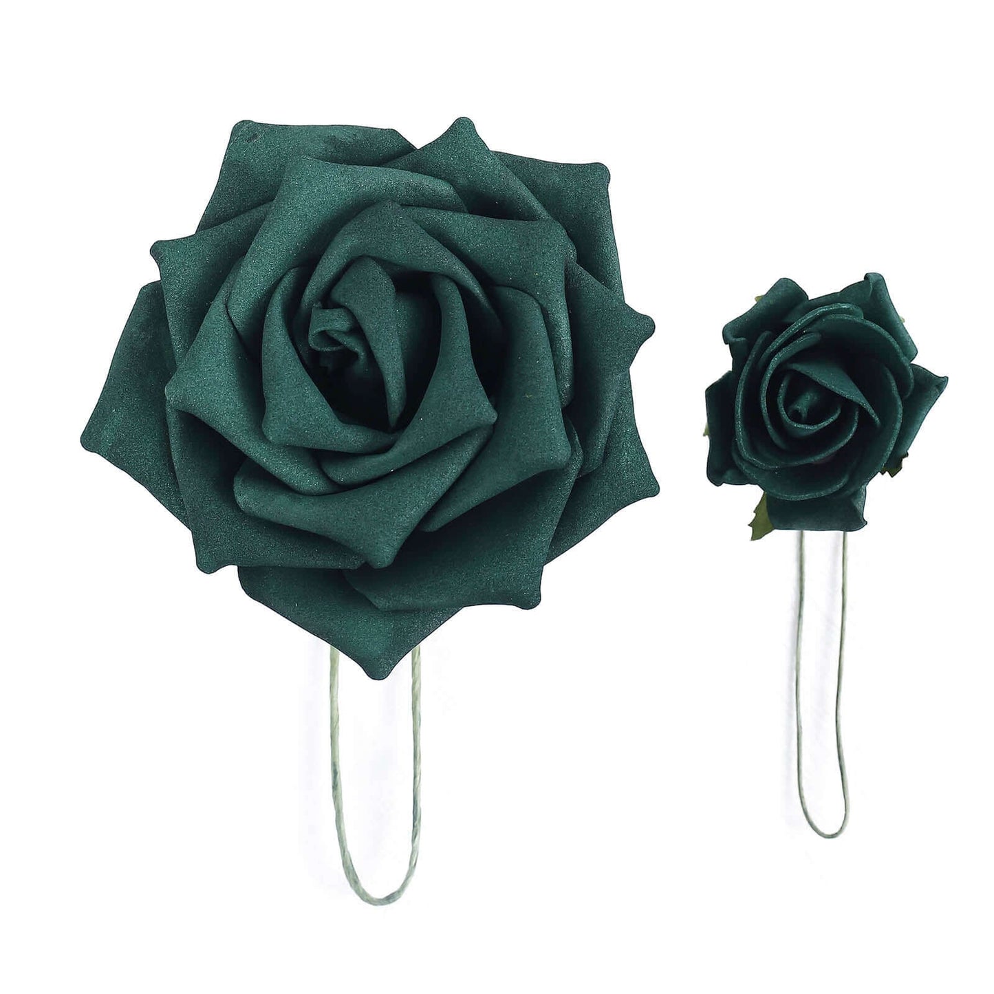 24 Roses 2" Hunter Emerald Green Artificial Foam Flowers With Stem Wire and Leaves