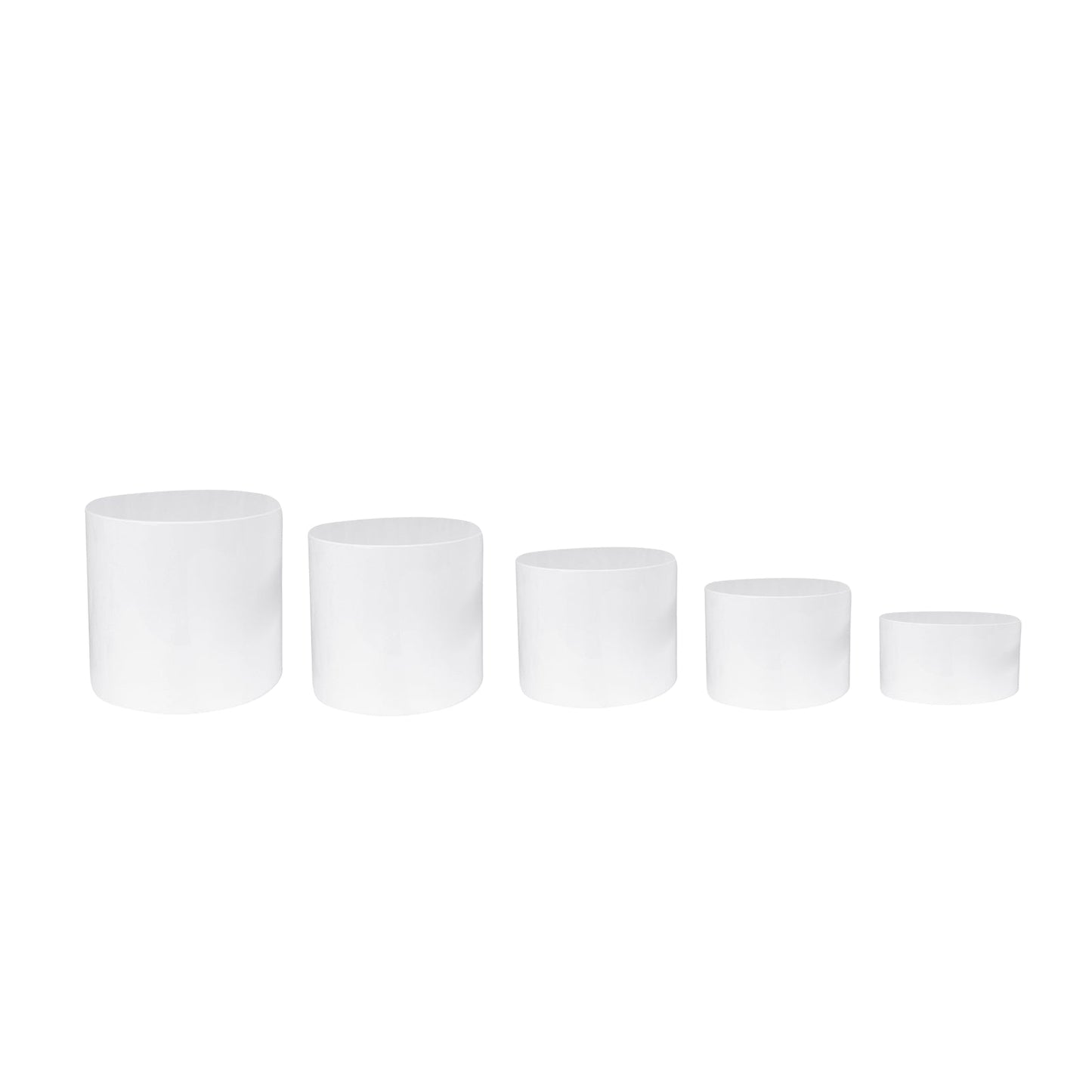 Set of 5 Acrylic Cake Stands Cylinder Design Round White - Display Risers for Events 8.5", 9", 10", 11", 12"