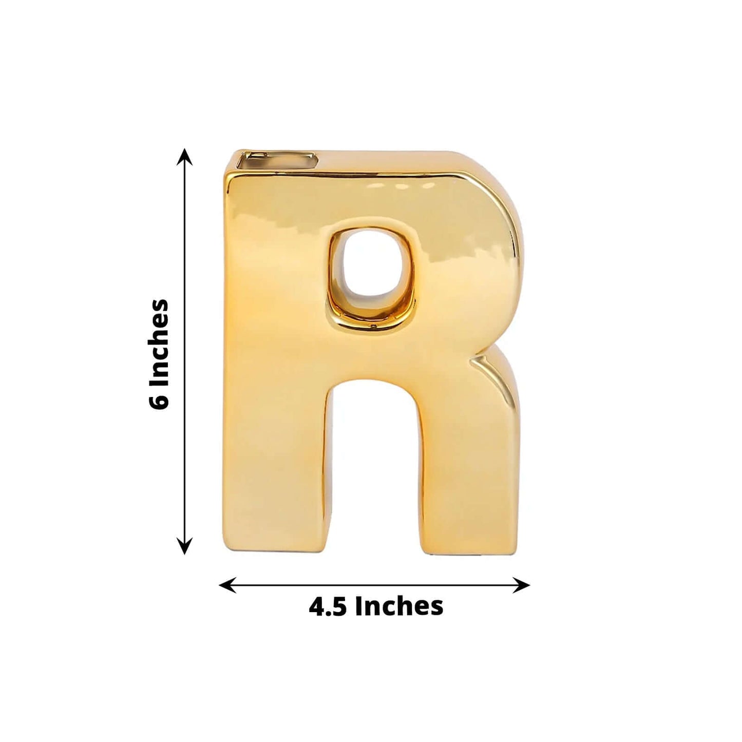 Shiny Ceramic Vase Letter "R" Gold Plated - Chic Bud Planter Pot for Events & Decor 6"