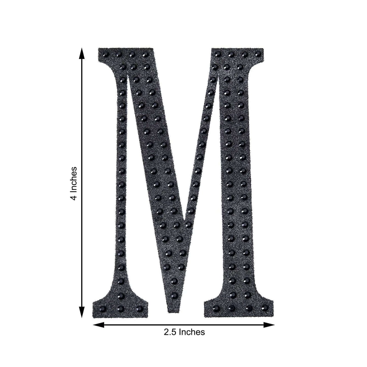 Decorative Rhinestone Alphabet "M" Letter Stickers, Glitter Adhesive Craft Letters Black DIY Sparkle Embellishments 4"
