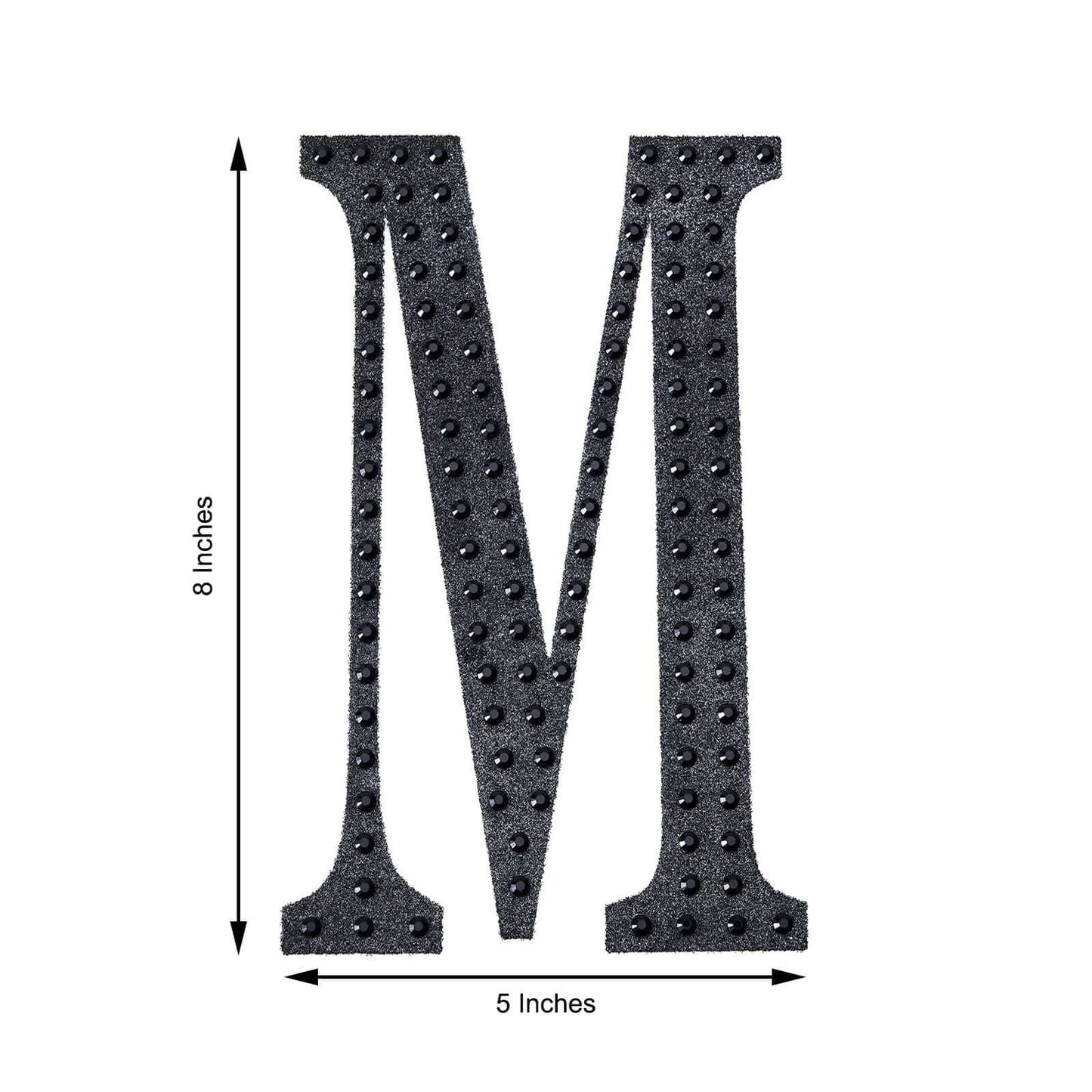 Decorative Rhinestone Alphabet "M" Letter Stickers, Glitter Adhesive Craft Letters Black DIY Sparkle Embellishments 8"