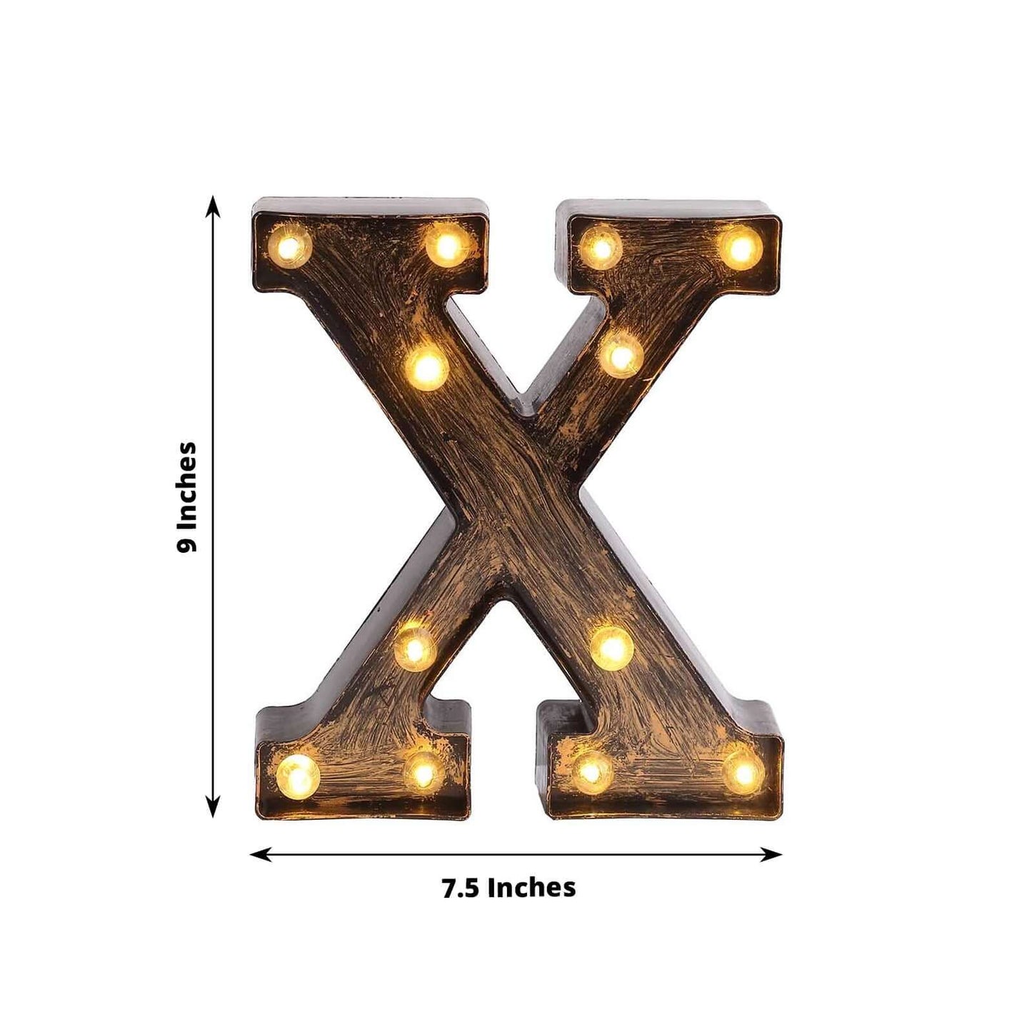 LED Marquee Letter "X" Industrial Style Antique Black - Light-Up Alphabet Sign for Weddings & Displays 9"