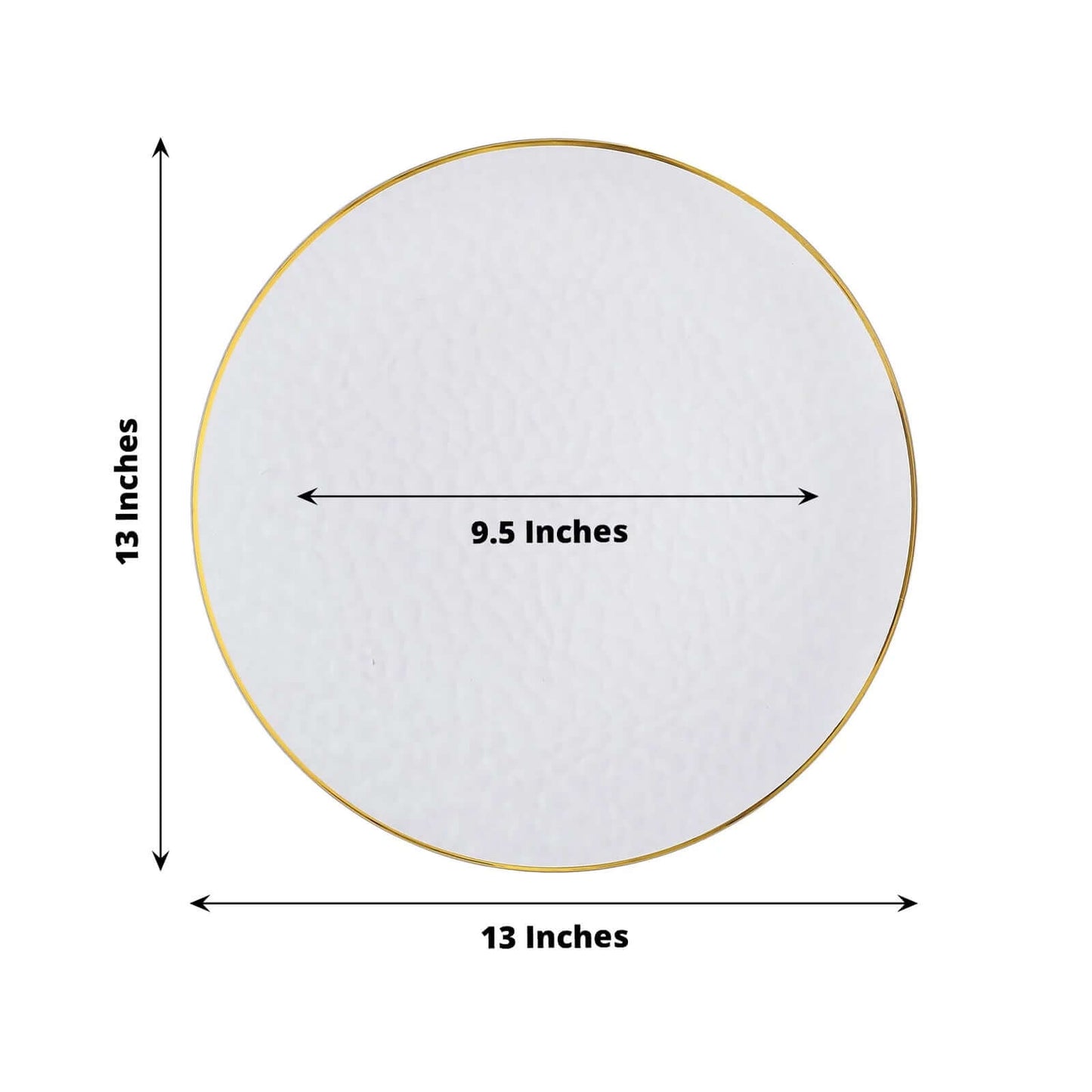 6-Pack Economy Plastic Round Charger Plates 13" in Clear Hammered Design with Gold Rim, Decorative Dinner Party Serving Plates