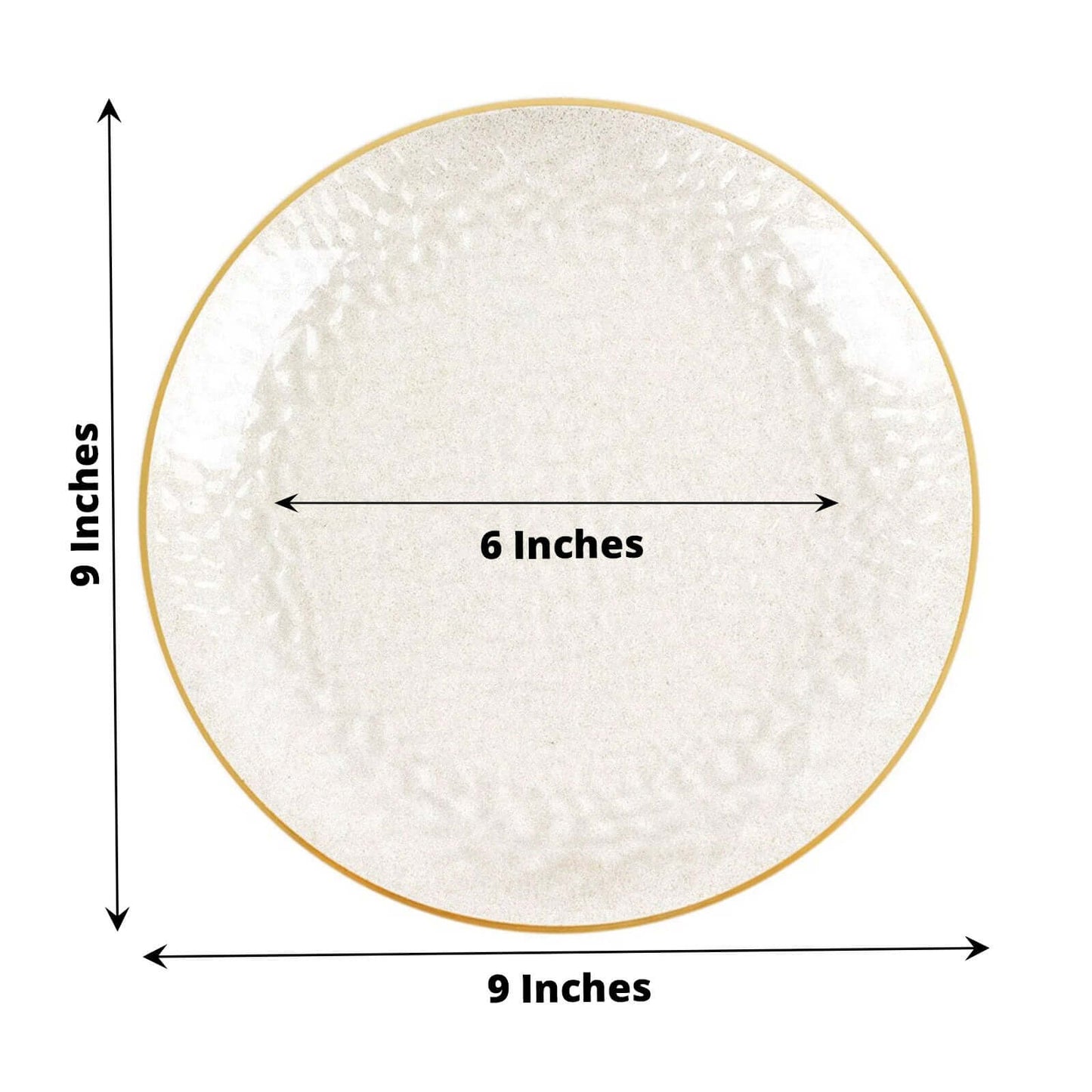 10-Pack Plastic 9" Round Dinner Plates in Clear Gold Glittered Hammered Design with Gold Rim - Modern Disposable Party Plates