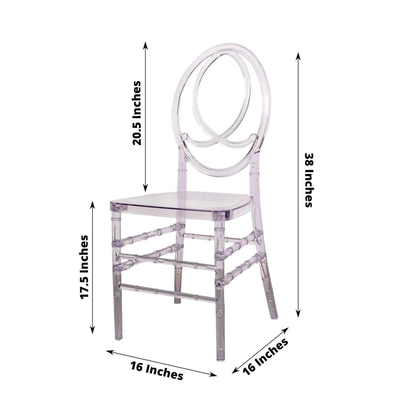 Acrylic Stackable Ghost Chair in Phoenix Chiavari style Transparent Resin with Oval Back Clear - Sleek Armless Design for Weddings & Gatherings