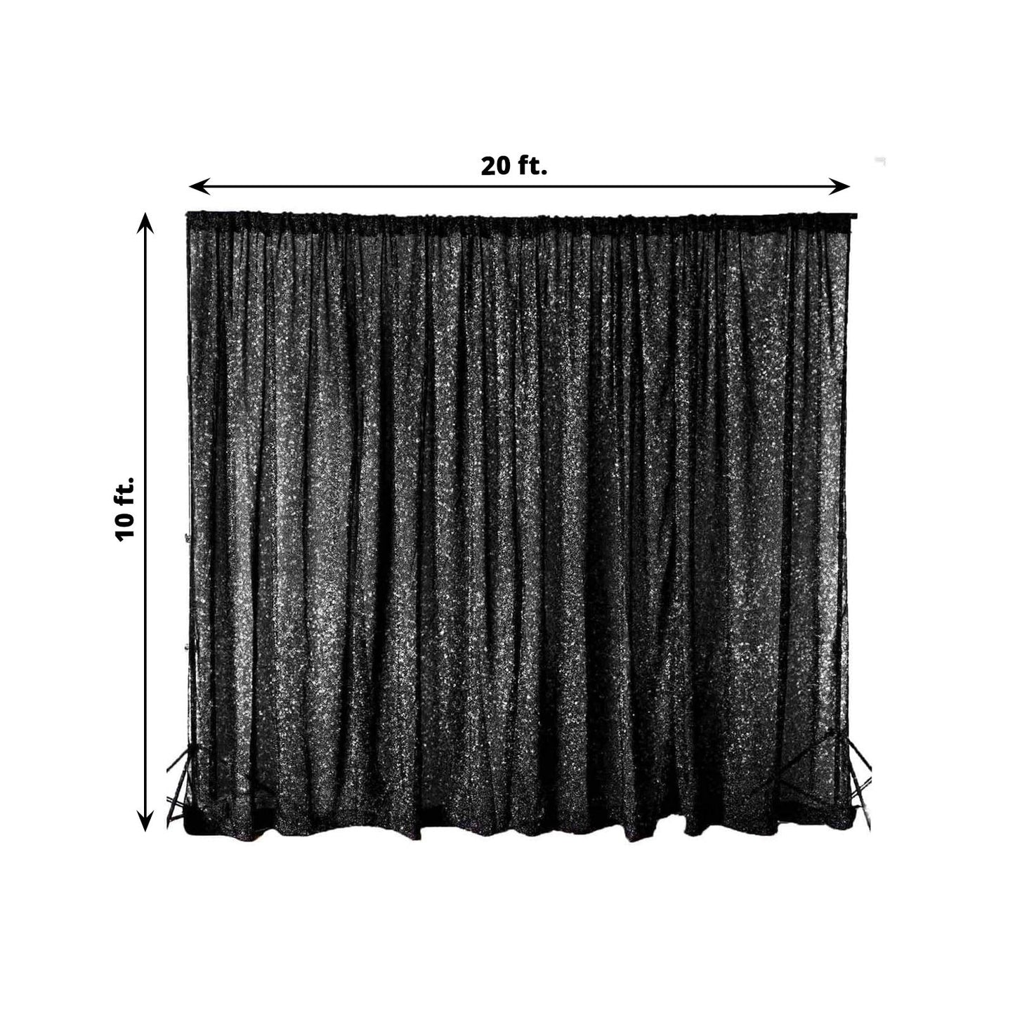 20ftx10ft Black Metallic Shimmer Tinsel Event Curtain Drapes, Backdrop Event Panel