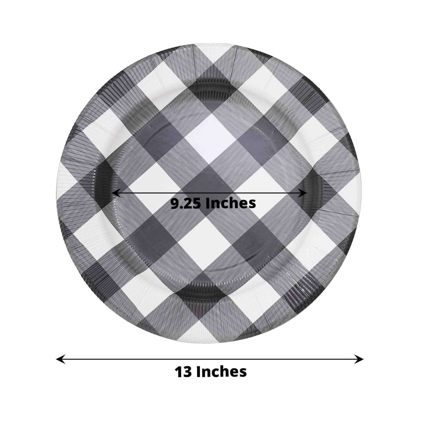10-Pack Disposable Paper Charger Plates â€“ Black/White Buffalo Plaid 13" Round Table Chargers, 350 GSM Cardstock