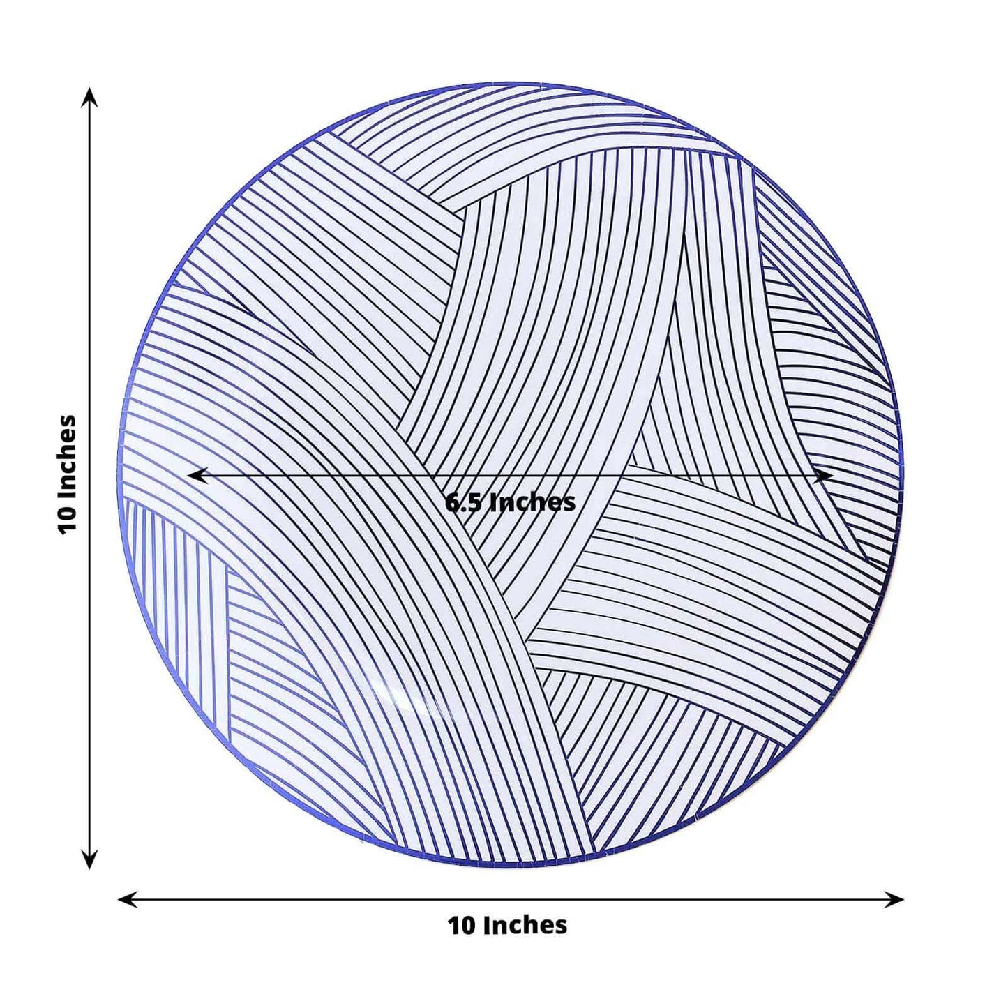 10-Pack Plastic 10" Round Dinner Plates in White with Blue Wave Brush Strokes Pattern - Disposable Party Plates