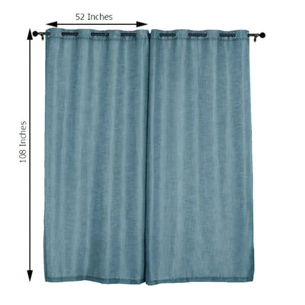 2 Pack Handmade Light Blue Faux Linen Curtains 52"x108", Curtain Panels With Chrome Grommets