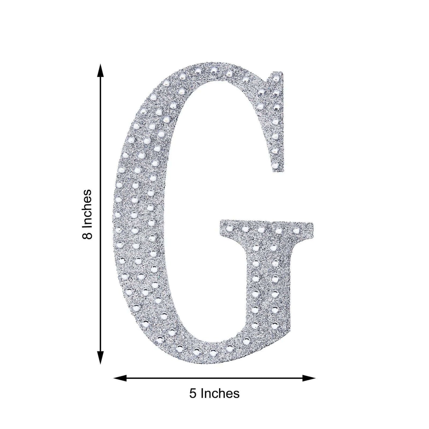 Decorative Rhinestone Alphabet "G" Letter Stickers, Glitter Adhesive Craft Letters Silver DIY Sparkle Embellishments 8"