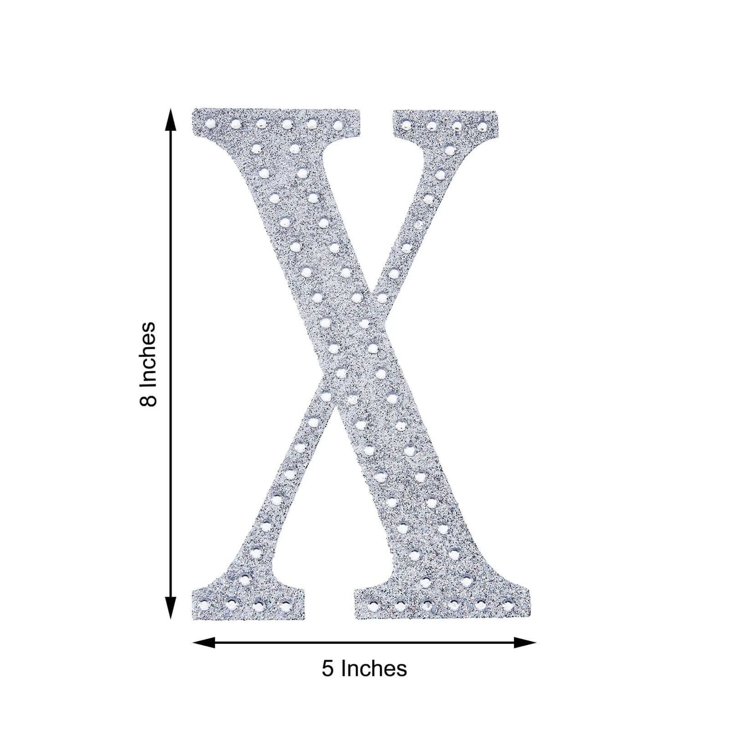 Decorative Rhinestone Alphabet "X" Letter Stickers, Glitter Adhesive Craft Letters Silver DIY Sparkle Embellishments 8"