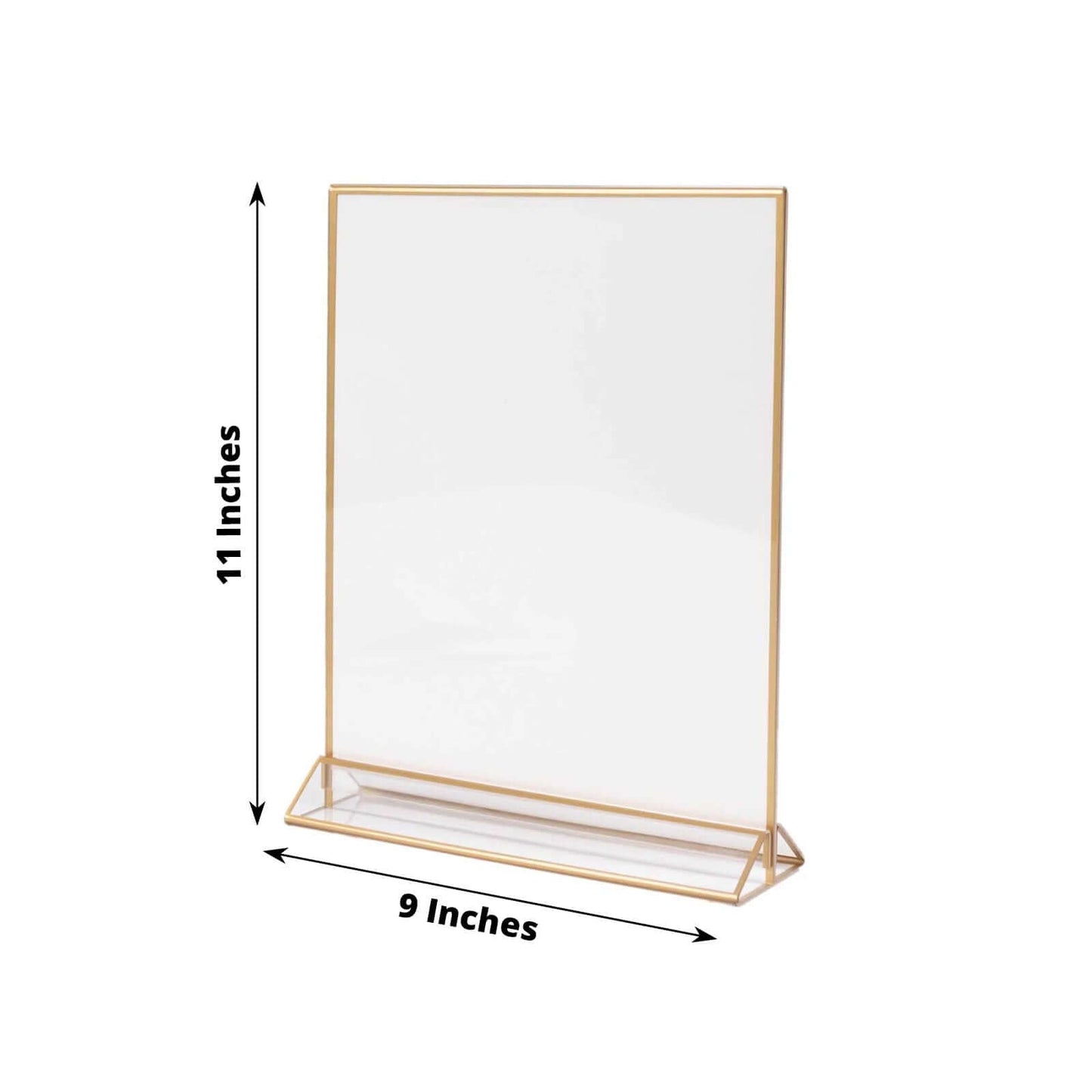 6-Pack Gold Acrylic Rectangular Frame Sign Holders Clear Double-Sided Display with White Cardboard - Suitable for Banquets 9"x11"