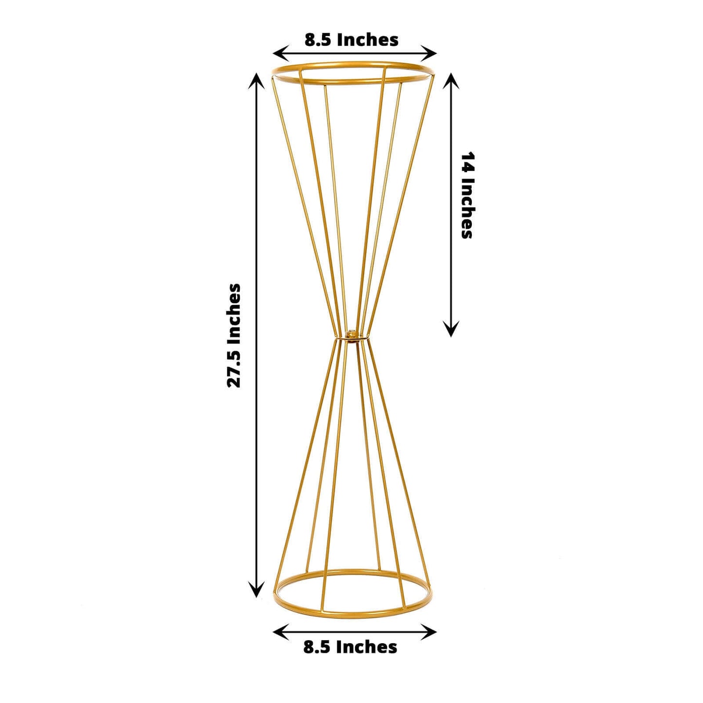 Dual Cone Reversible Flower Stand Gold Metal Geometric Pedestal - Wedding Centerpiece 27"