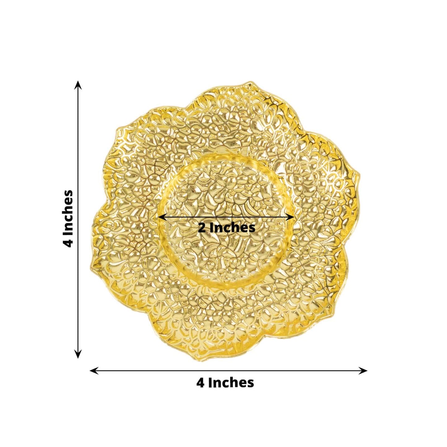 3-Pack Metal Votive Candle Holders Plum Blossom Design Shiny Gold - Vintage Mini Tea Cup Saucers 4"