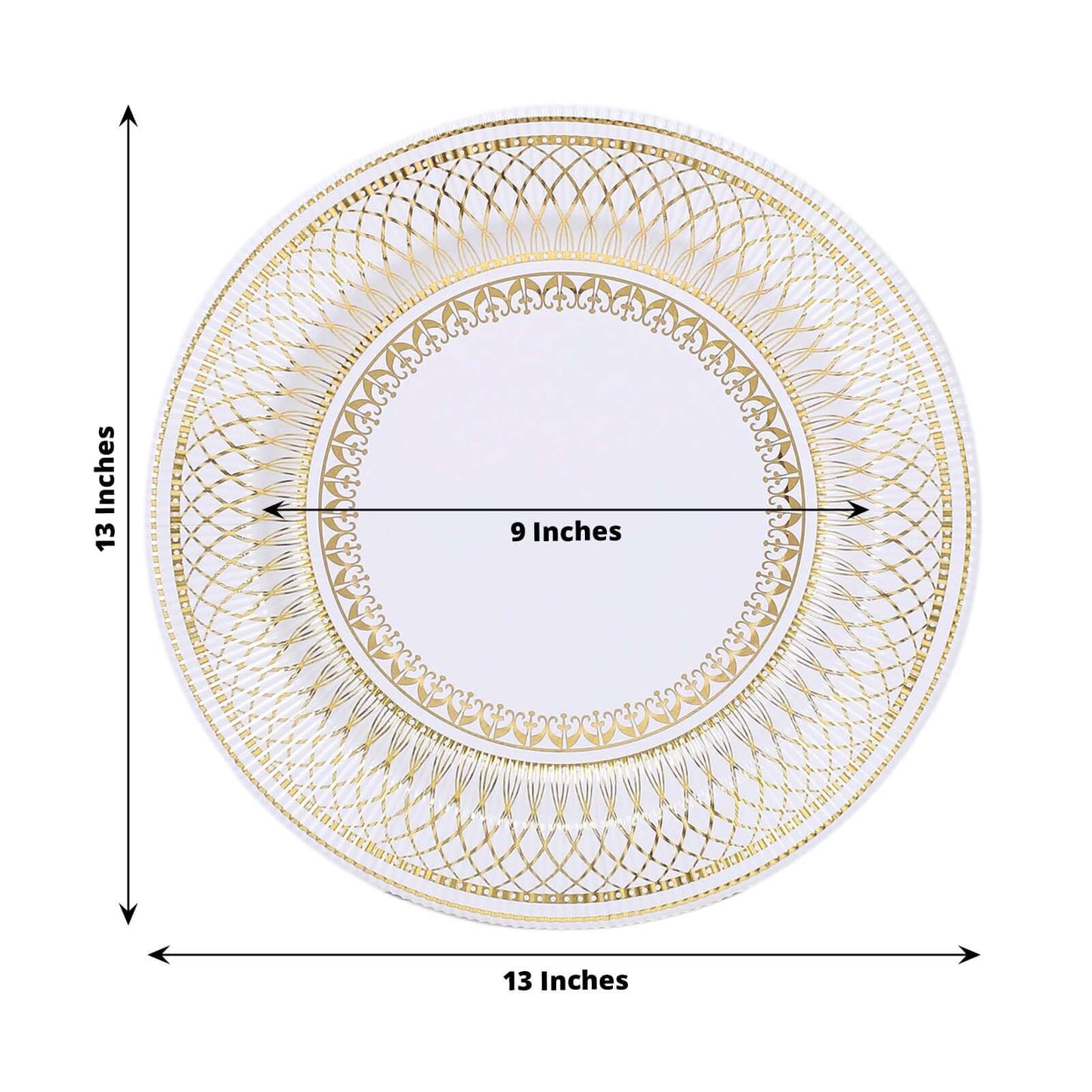 25-Pack Disposable Round Charger Plates in White/Gold Vintage Style - 350GSM Durable Paper Chargers for Events 13"