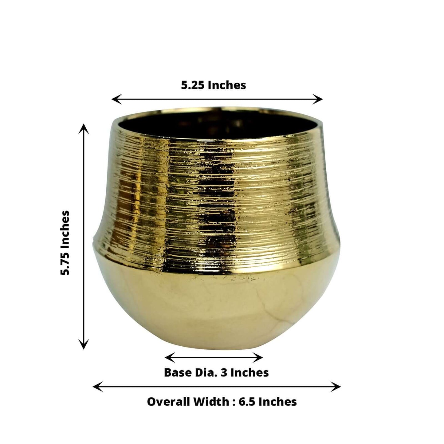 2-Pack Flower Plant Pots Textured Round Design Metallic Gold - Ceramic Cylindrical Bell Shaped Planters 6"