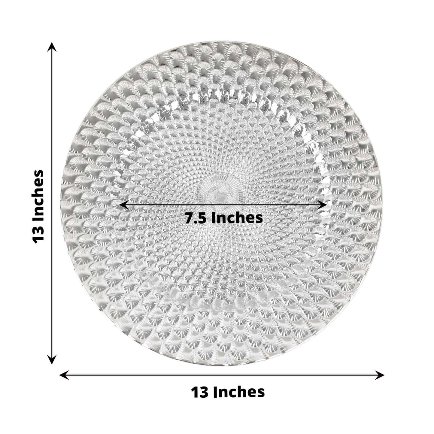 6-Pack Plastic Round Charger Plates 13" in Silver with Peacock Pattern, Exquisite Decorative Dinner Party Charger Tableware