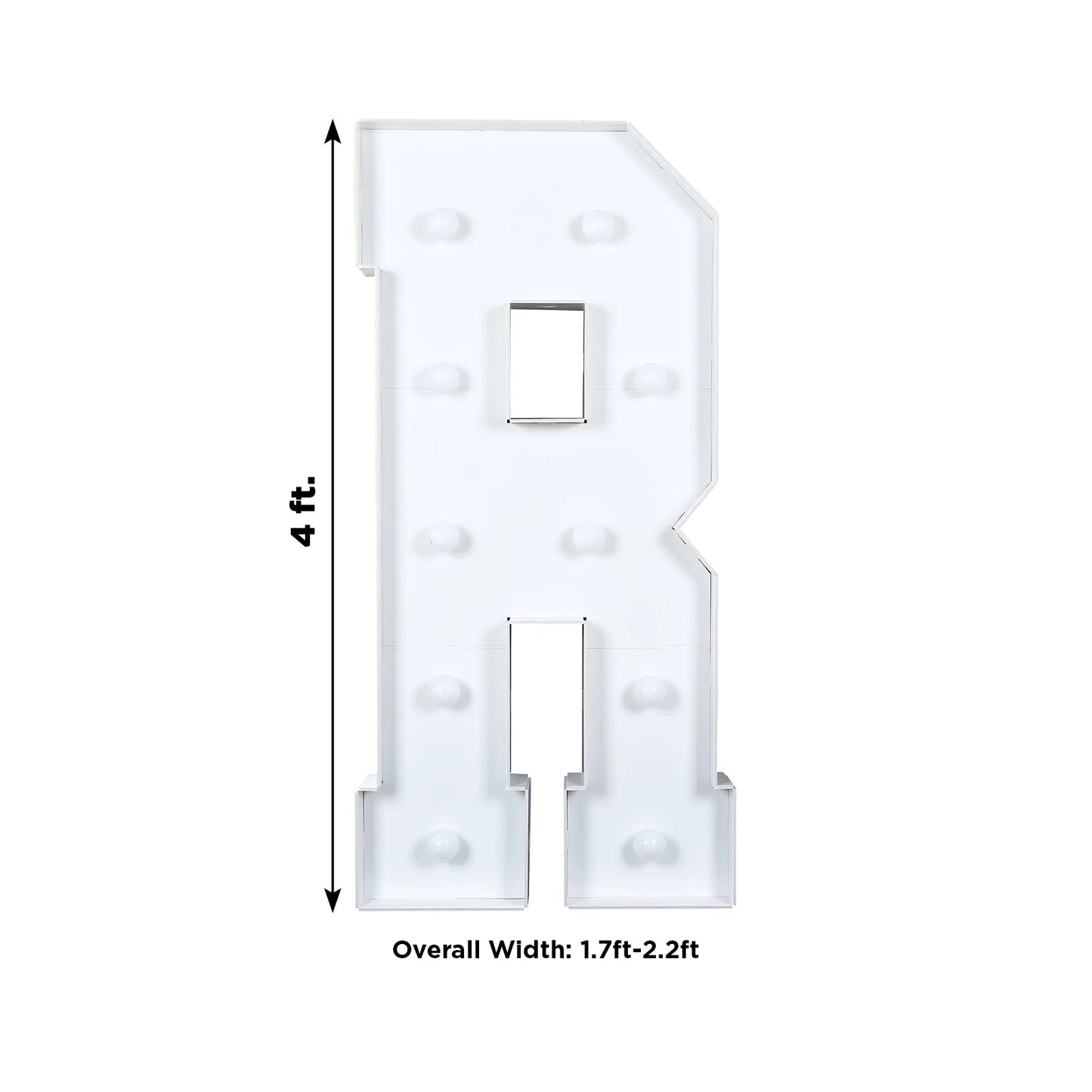 Giant LED Marquee Light Up Letter "R", White 4ft Pre-Cut Foam Board with 10 Warm White Battery Operated LEDs, Glue Gun and Sticks