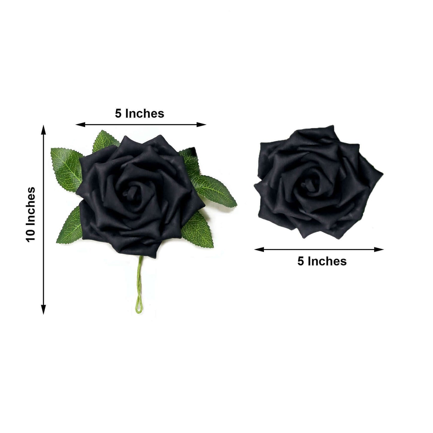 24 Roses 5" Black Artificial Foam Flowers With Stem Wire and Leaves