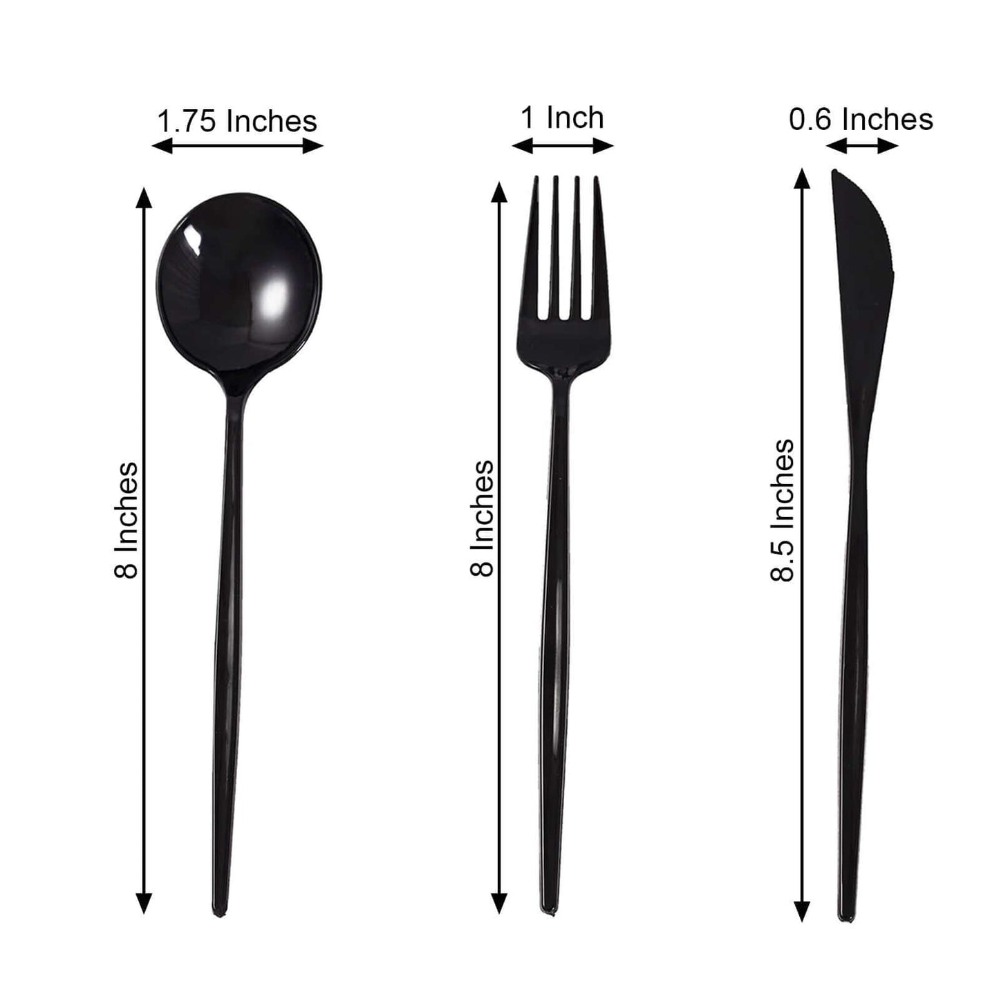 24-Pack Plastic Flatware Set with Sleek Modern Design Black - Premium Disposable Silverware 8"