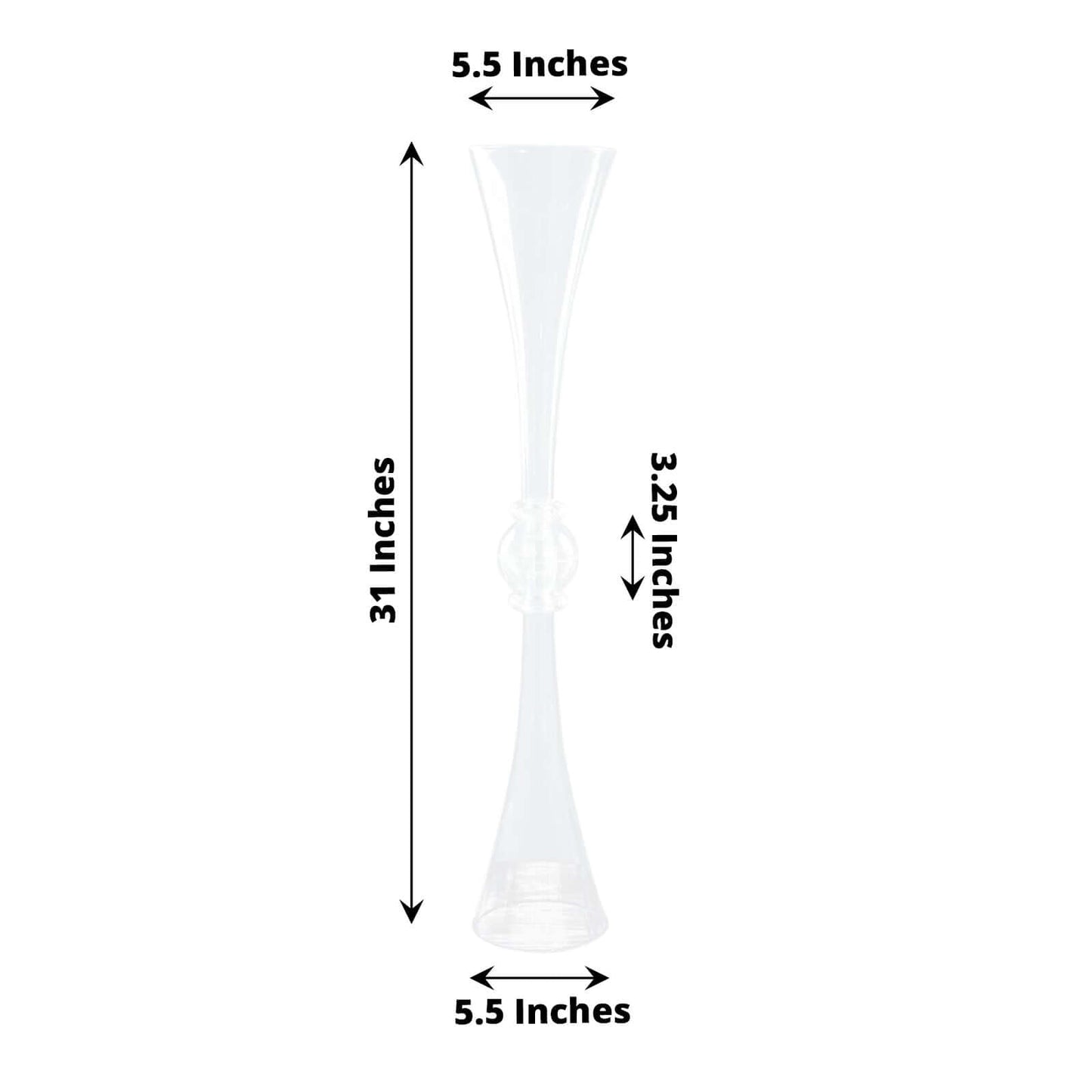 2 Pack 31" Clear Crystal Embellishment Trumpet Flower Vase, Reversible Plastic Table Centerpiece