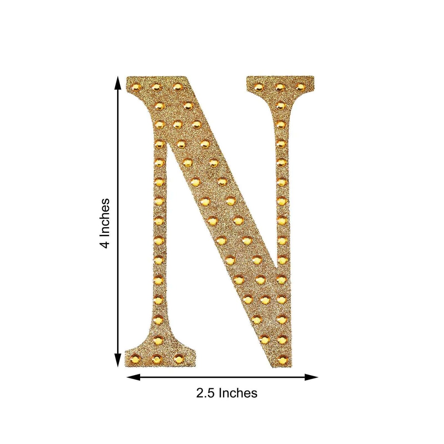 Decorative Rhinestone Alphabet "N" Letter Stickers, Glitter Adhesive Craft Letters Gold DIY Sparkle Embellishments 4"