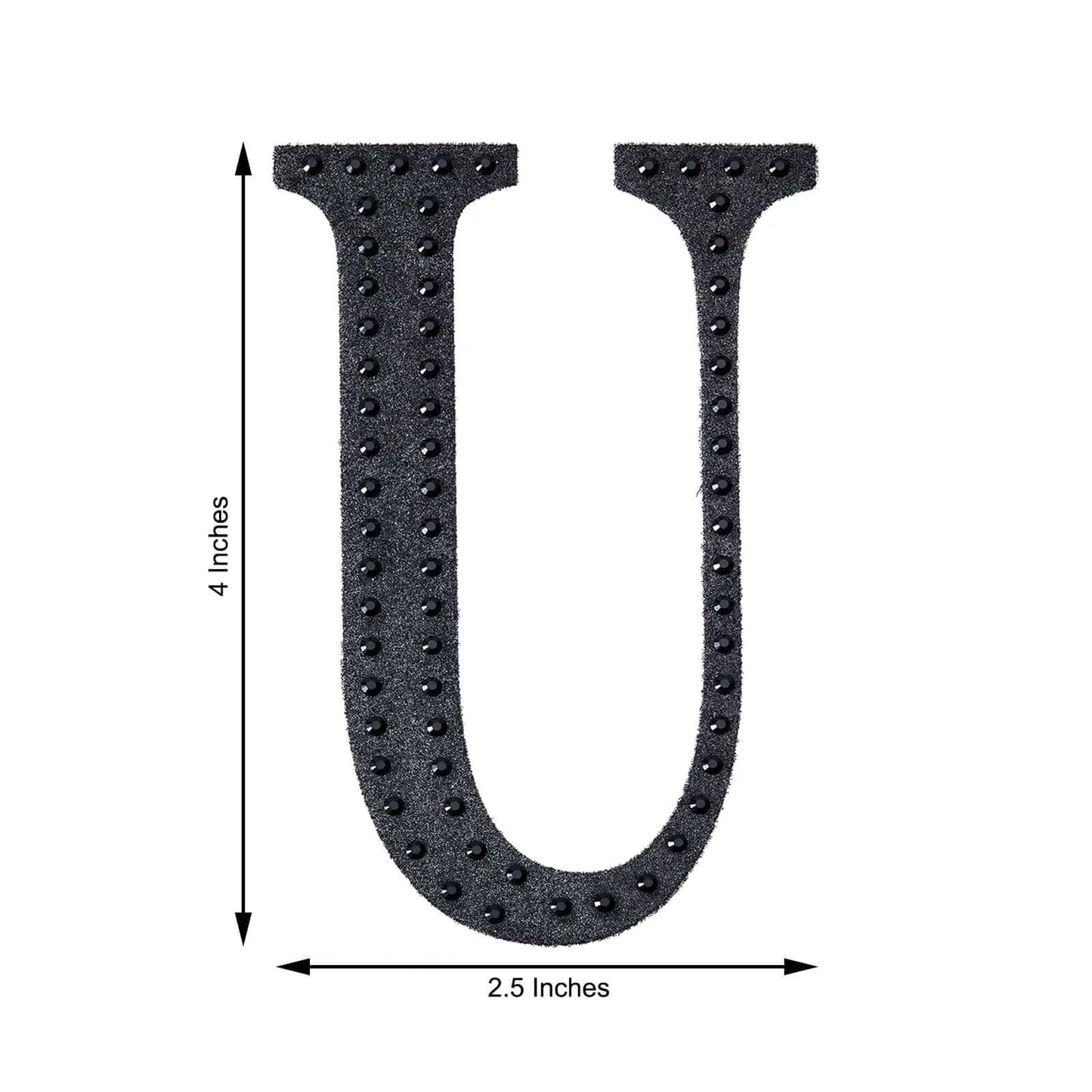 Decorative Rhinestone Alphabet "U" Letter Stickers, Glitter Adhesive Craft Letters Black DIY Sparkle Embellishments 4"