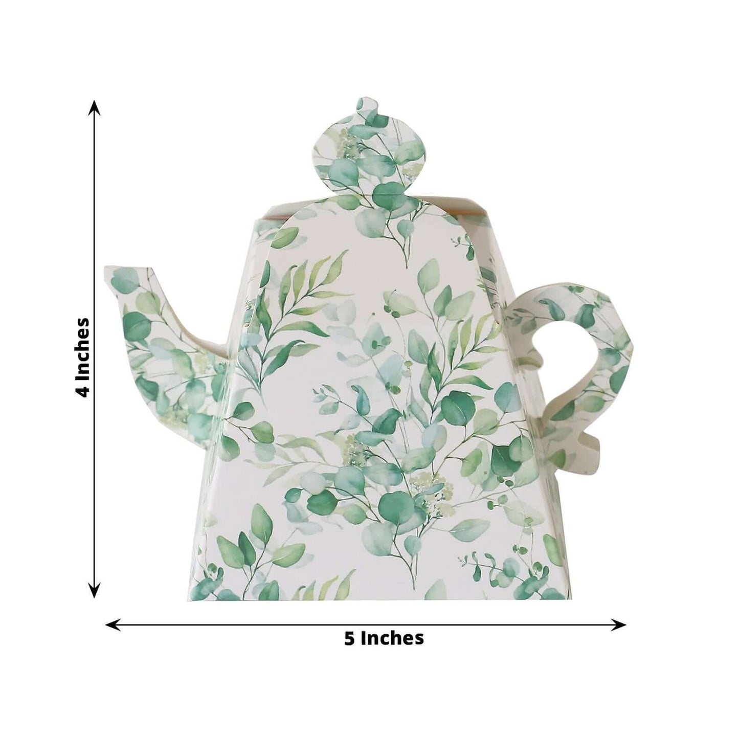 25 Pack Eucalyptus Greenery Mini Teapot Party Favor Boxes, Tea Time Gift Boxes - 5"x4"