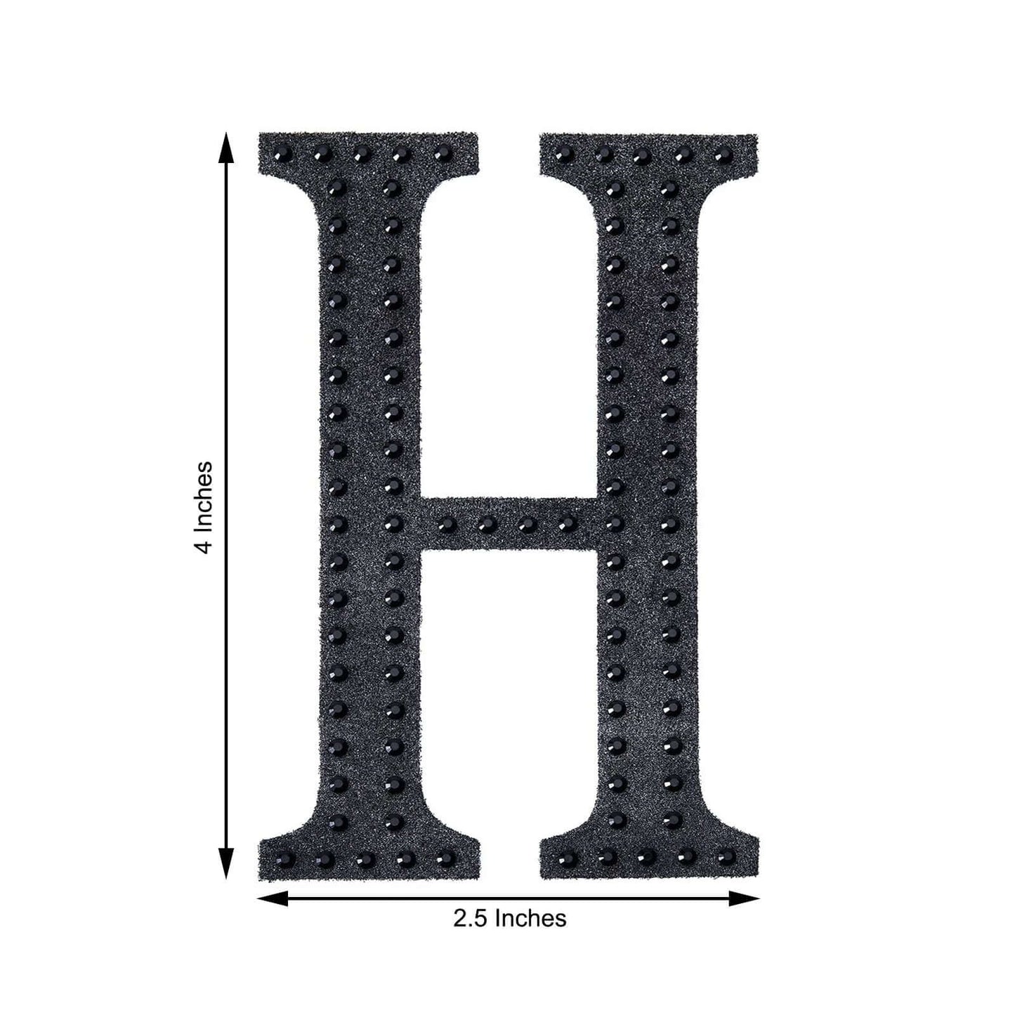 Decorative Rhinestone Alphabet "H" Letter Stickers, Glitter Adhesive Craft Letters Black DIY Sparkle Embellishments 4"