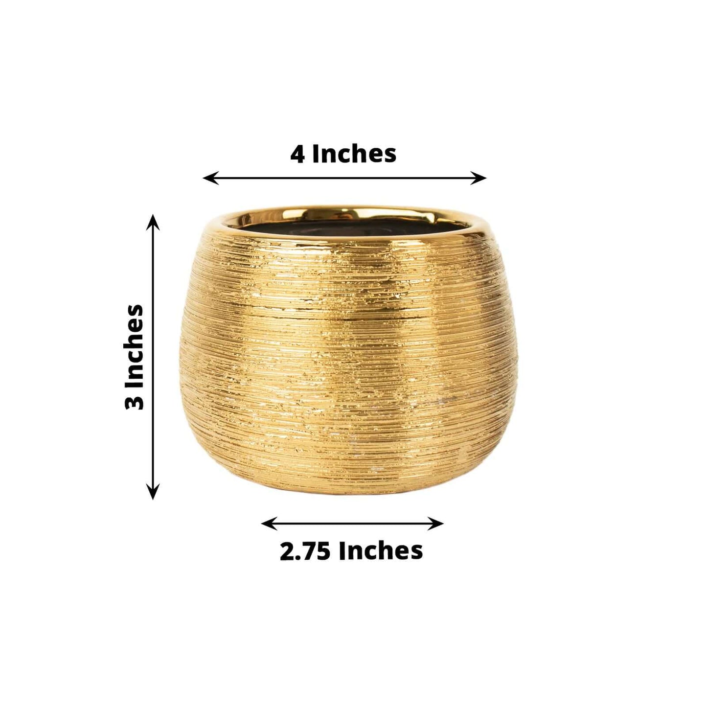 4-Pack Flower Vase Pots Textured Round Design Gold - Ceramic Brushed Indoor Planters 3"