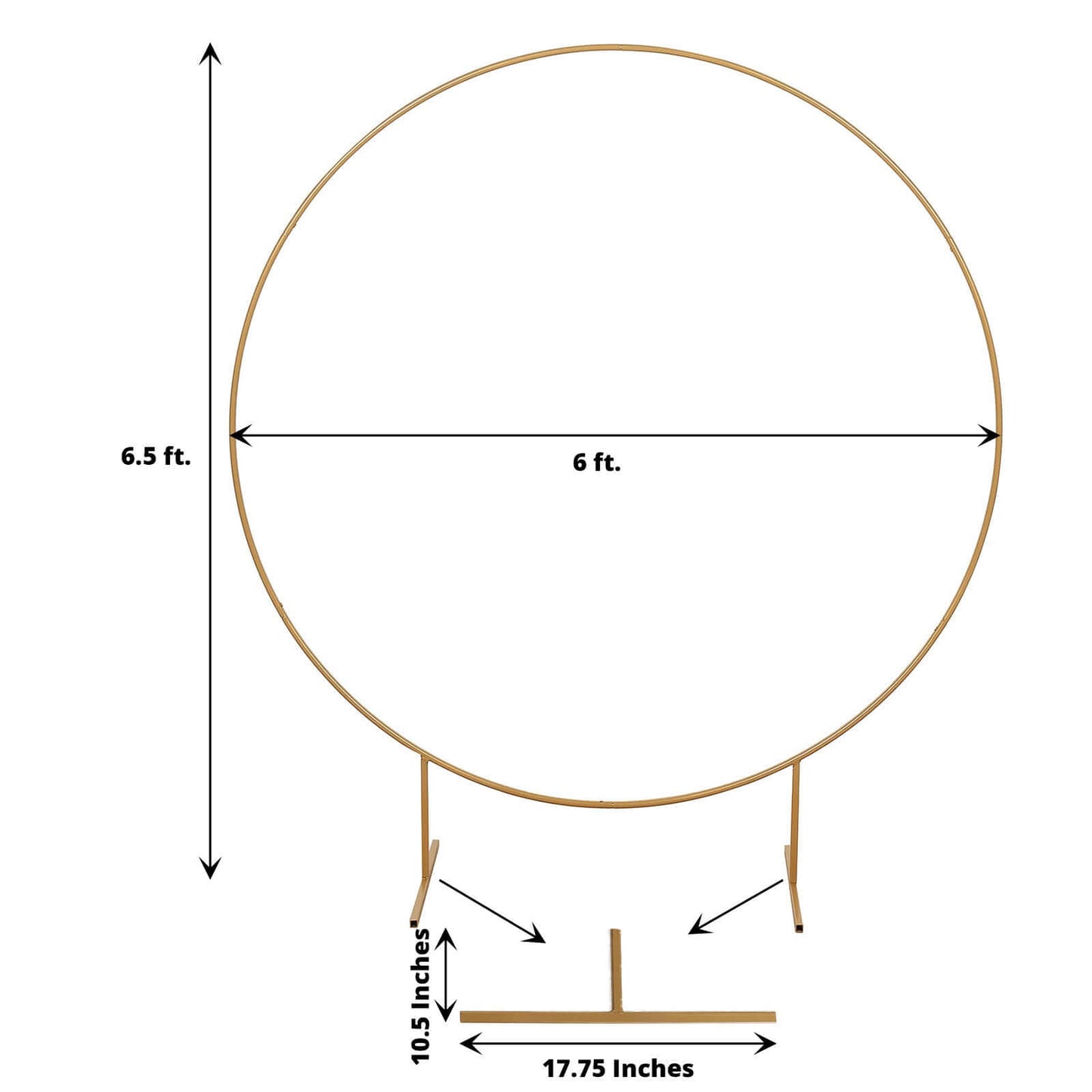 6.5ft Gold Metal Circle Wedding Arch Stand, Floral Balloon Garland Hoop, Round Backdrop Frame