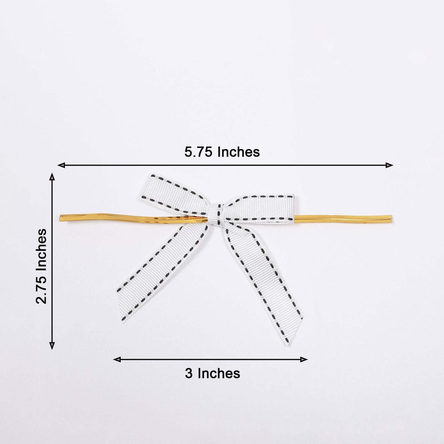 50 Pcs 3" Saddle Stitch Ribbon Bows With Twist Ties, Gift Basket Party Favor Bags Decor - White Black Polyester