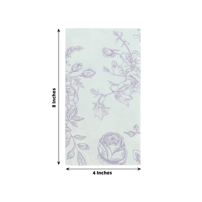50 Pack 2-Ply Paper Party Napkins in French Toile Floral Pattern, Matte Lavender and White Highly Absorbent Soft Disposable Dinner Napkins