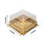 50-Pack Favor Containers Square Design Gold and Clear - Plastic Party Boxes for Cupcakes and Desserts 3"
