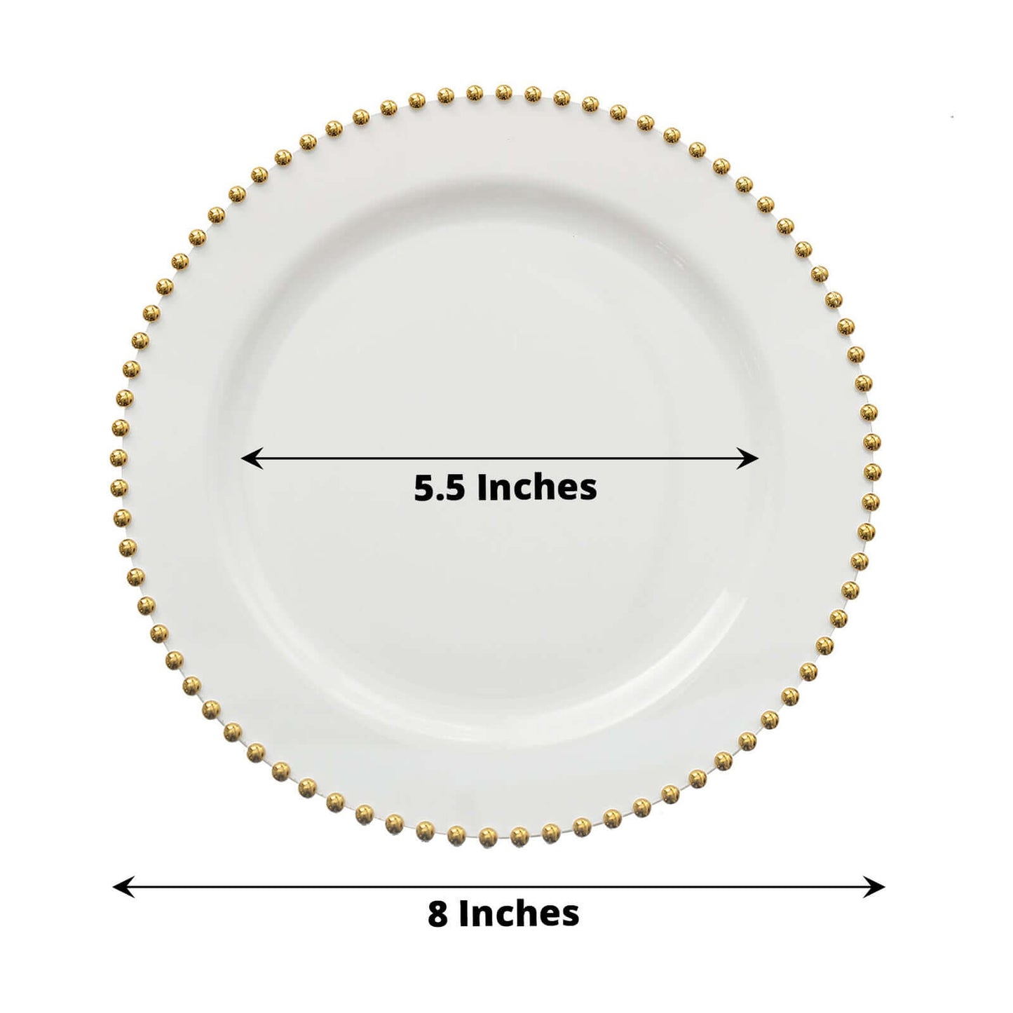 10-Pack White Plastic Dessert Plates â€“ 8" Round with Gold Beaded Rim, Disposable for Parties & Events