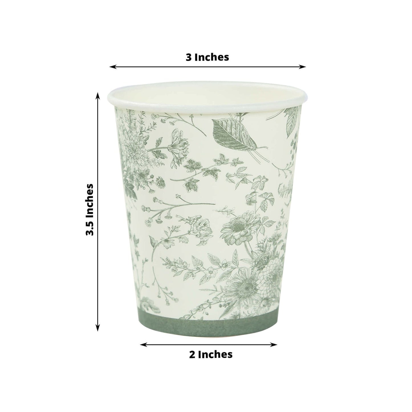 24 Pack Disposable Paper Cups in White Sage Green French Toile Pattern, Elegant Party Cups - 9oz