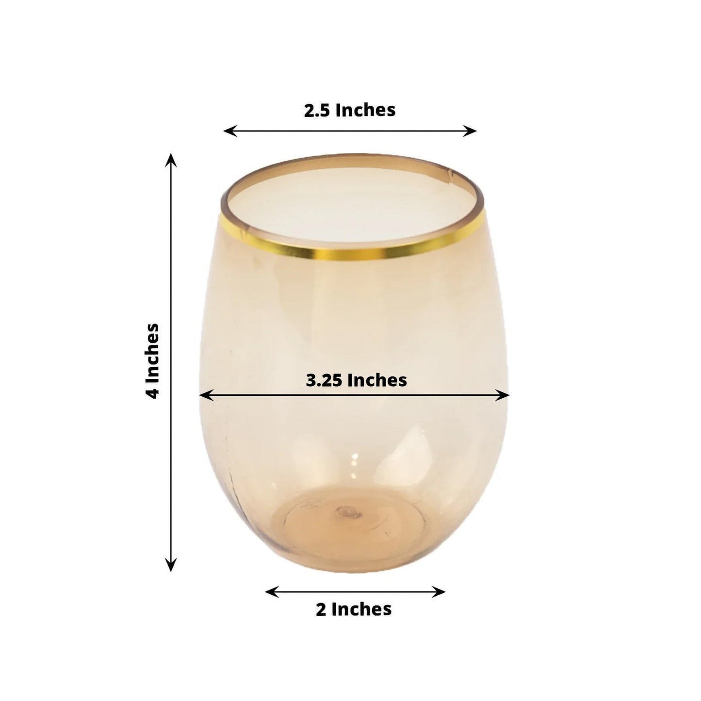 12-Pack Plastic Wine Tumblers Transparent Amber with Gold Rim - Reusable Drinkware 12oz